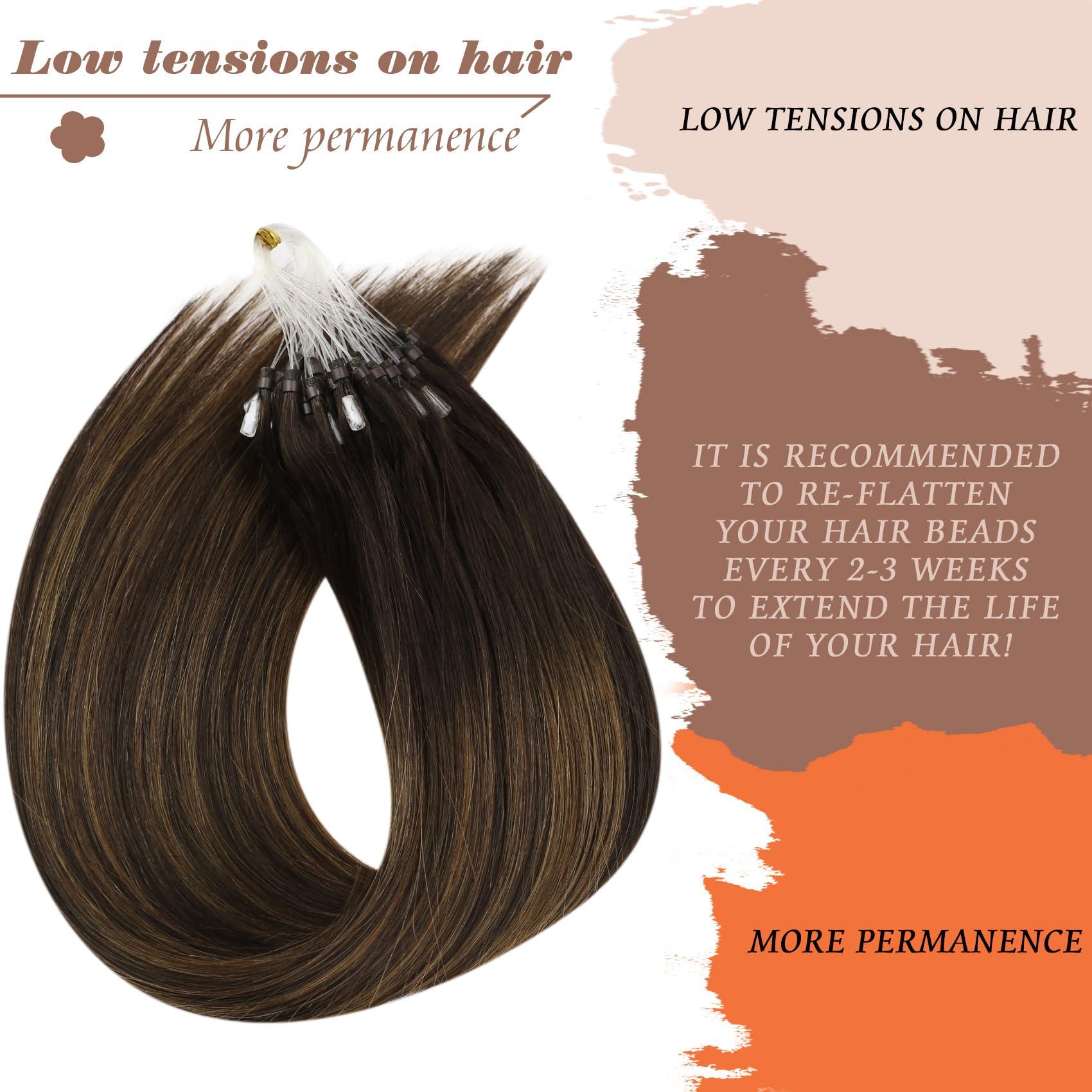 Sunny Hair Sunny Micro Hair Extensions Human Hair Ombre Brown Cold Fusion Micro Loop Hair Extensions Human Hair Dark Brown Balayage Medium Brown Pre Bonded Micro Ring Hair Extensions Straight Hair 50G 20Inch