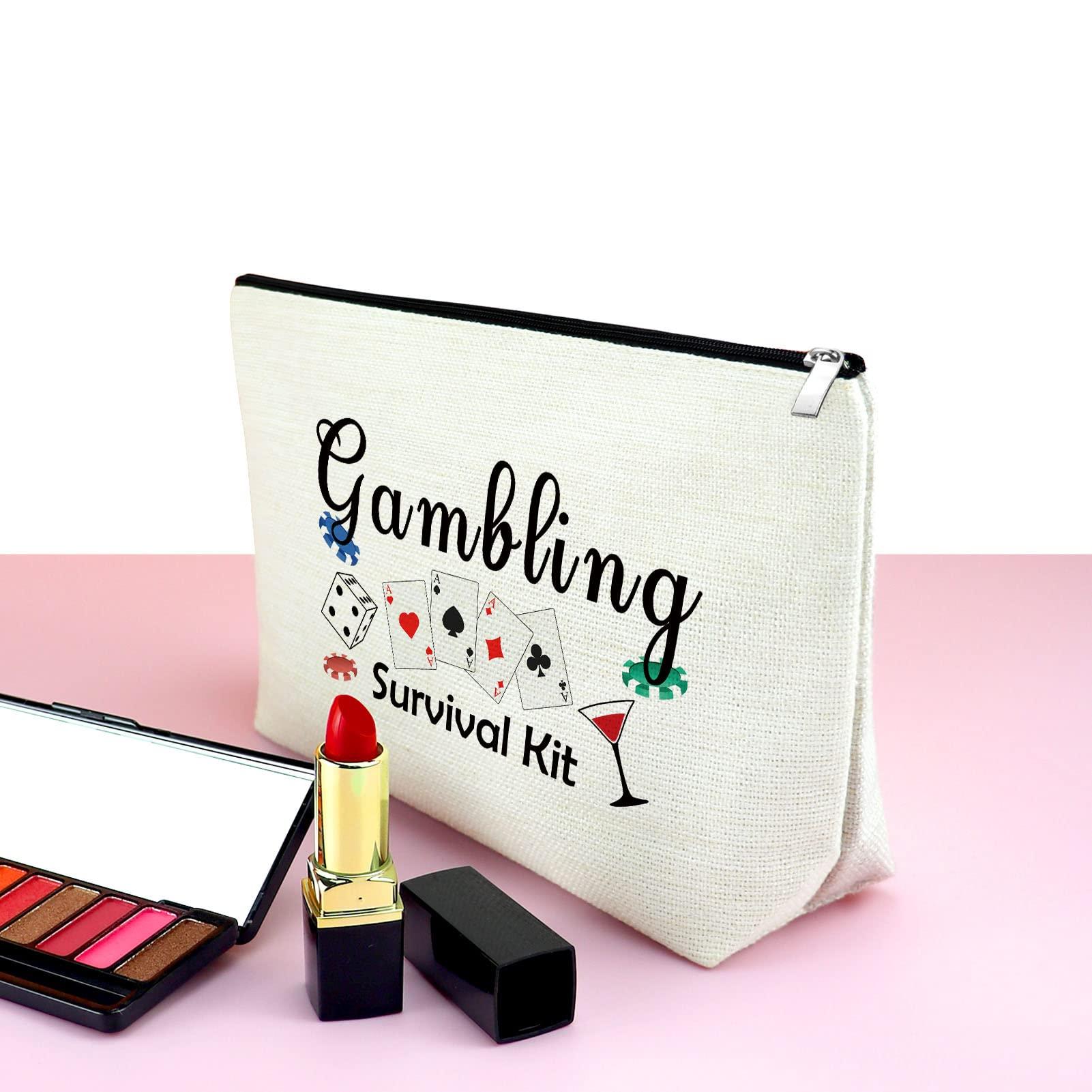Mxrymvu Lucky Casino Gift for Gambler Makeup Bag Casino Gamble Zipper Pouch Gift Gambler Gift Idea Casino Lovers Cosmetic Bag Christmas Birthday Retirement Gift for Gambler Friends Travel Makeup Pouch