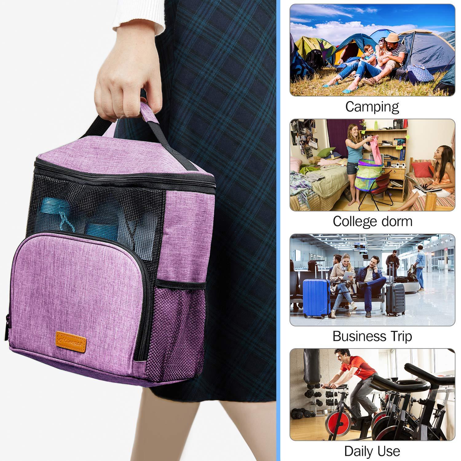 Hiverst Hiverst Hanging Toiletry Bag, Shower Caddy Tote Bag (Updated Version, Full Size Bottle Compatible), Bath Organizer for College Dorms, Gym, Camp, Women Men, with Funny Luggage Tag