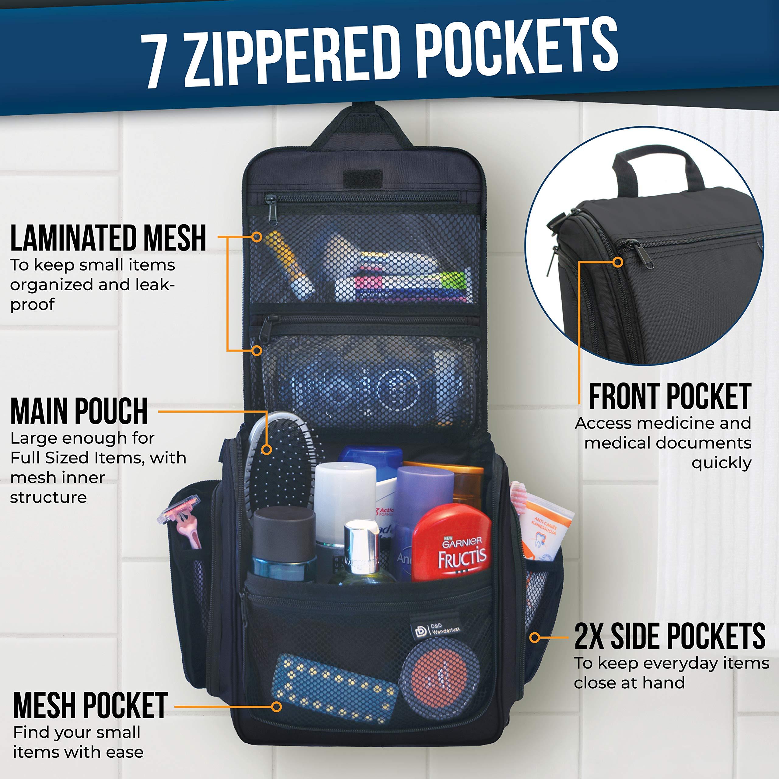DD D&D Wanderlust D&D Hanging Travel Toiletry Bag for Men and Women  Large Cosmetics, Makeup and Toiletries Organizer Kit with 10 Compartments, YKK Zippers, XXL Metal Swivel Hook, Water-Resistant Nylon