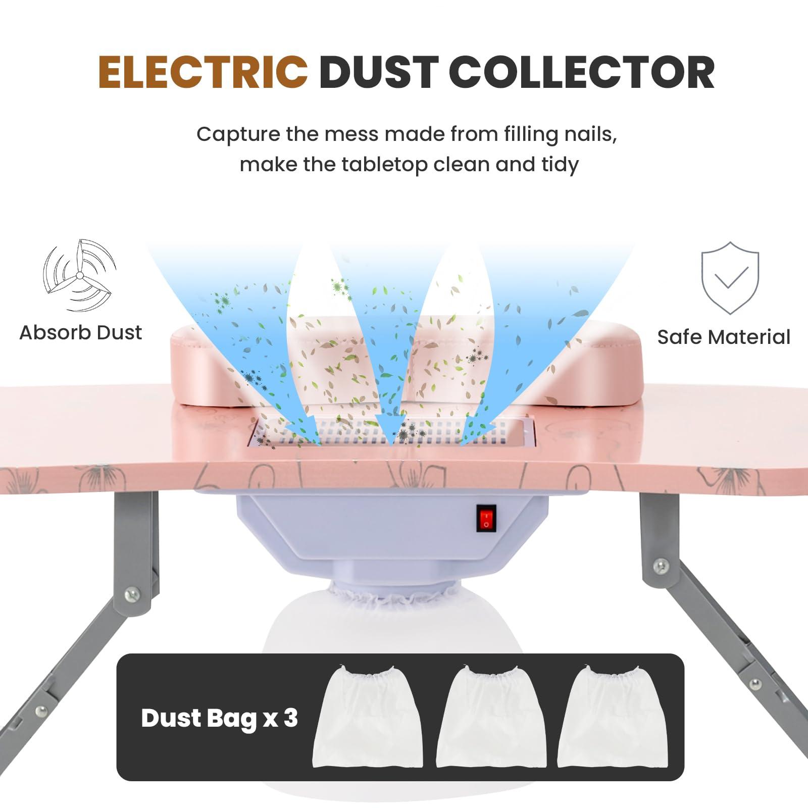 WELLHUT WELLHUT Nail Tech Table Vented Manicure Table w/LED Lamp, Dust Collector, Carry Bag & Soft Cushion, Portable Nail Tables w/Universal Mute Wheels for Nail Lovers Home Spa Beauty Salon