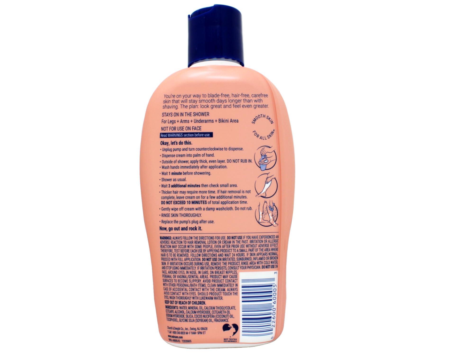 Nair Nair Sensitive Formula Shower Cream Hair Remover, Natural Coconut Oil + Vitamin E, Gentle on Skin, Smooth Skin for Days, Dermatologist Tested, 12.6 oz (Pack of 5)