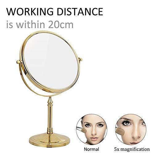 Makeup 8 Inch Countertop Makeup Mirrors, Double Sided Brass Standing Vanity Mirror, 1X and 3X/5X/7X/10X Magnifying, 360° Rotation Tabletop Cosmetic Mirrors,Gold,5X