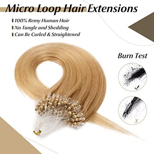 SEGO SEGO Micro Beads Hair Extensions Human Hair 14 Inch Natural blonde Micro Loop Human Hair Extensions Natural Straight Micro Ring Human Hair Extensions 50g 100 Strands Cold Fusion Hair Extension 24#