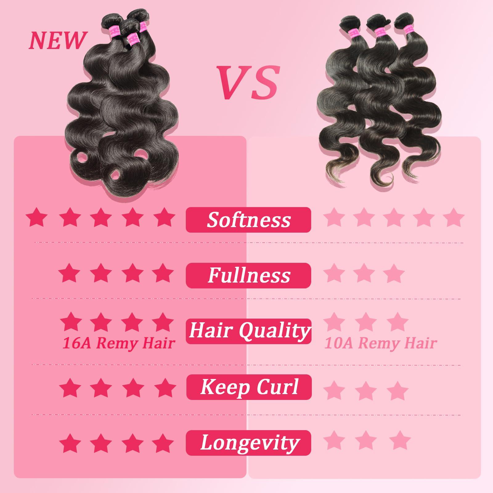 Beauty Queen Beauty Queen 16A Body Wave Bundles Human Hair (22 20 18 Inch) 100% Unprocessed Virgin Remy Human Hair 3 Bundles Full And Thick Quick Weave Hair Bundles Natural Color Hair Extensions