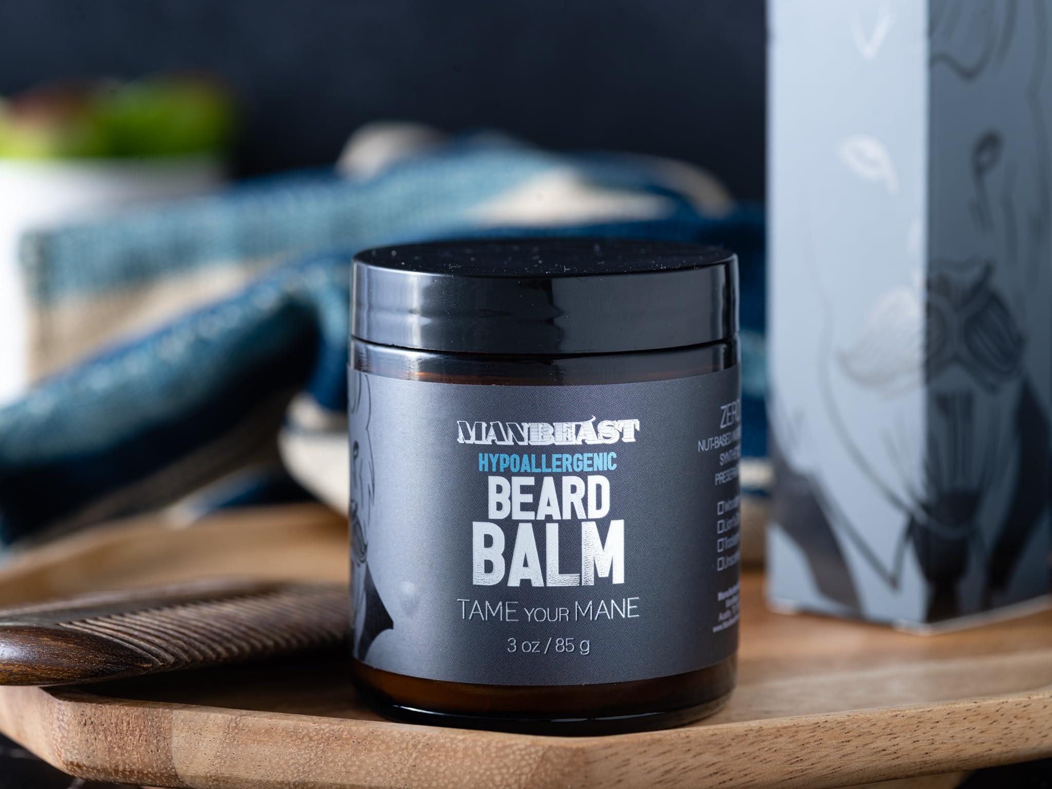 ManBeast ManBeast Hypoallergenic Beard Balm for Men - Nut Free and 100% Natural Beard Balm, Beard Conditioner for Men with Light Styling Hold, Mens Beard Balm Beard Oils - Made from Seed-Based Oil (Lion\'s Den)