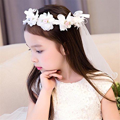 Aimeely Aimeely Lovely Gilrs Children Chiffon Flower Headband Wedding Veil With Comb White