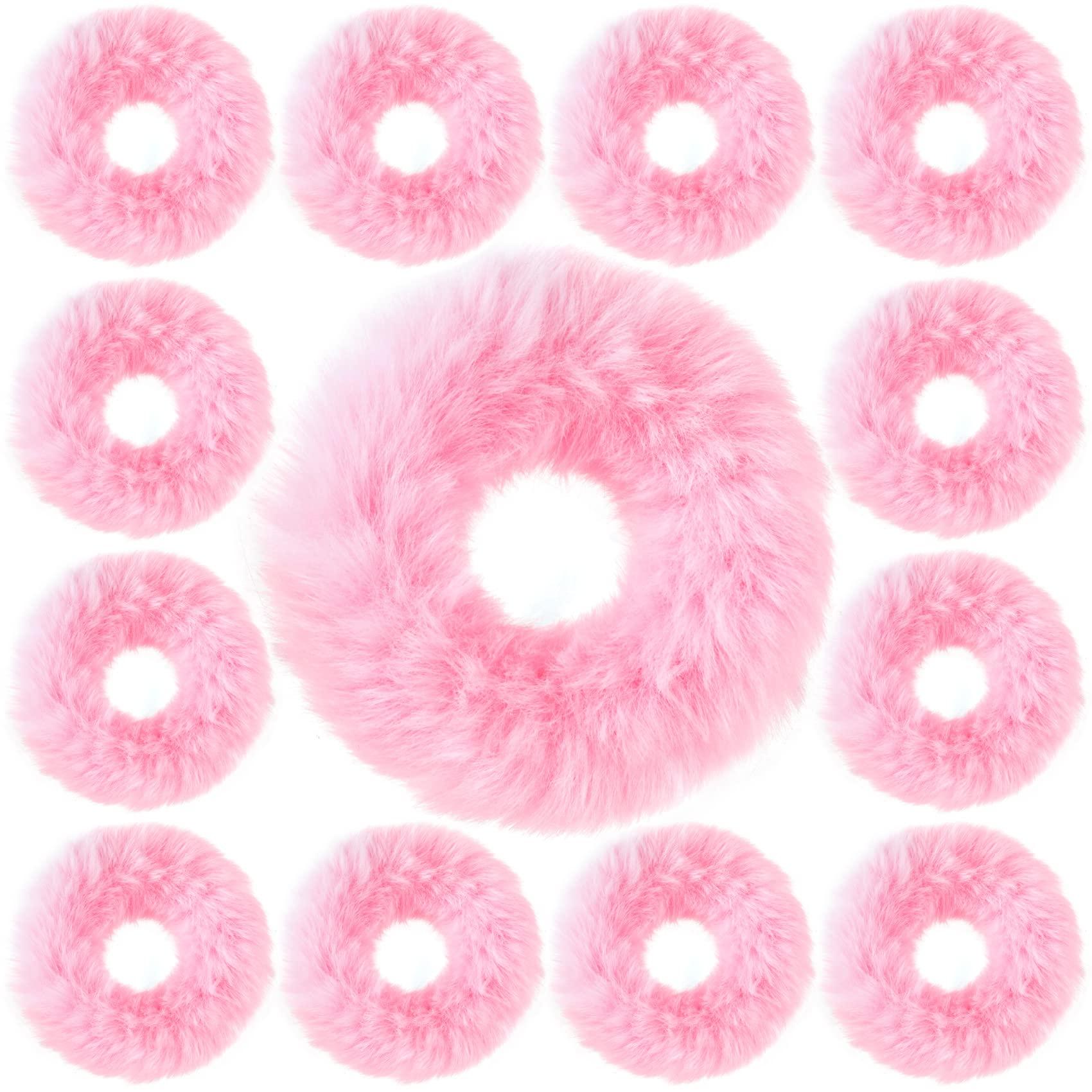 OIIKI OIIKI Pink Fuzzy Hair Scrunchies, 14pcs Furry Hair Scrunchies Furry Hair Bands with Faux Rabbit Fur, Elastic Hair Tie Ponytail Holders for Girls Women Hair Accessories