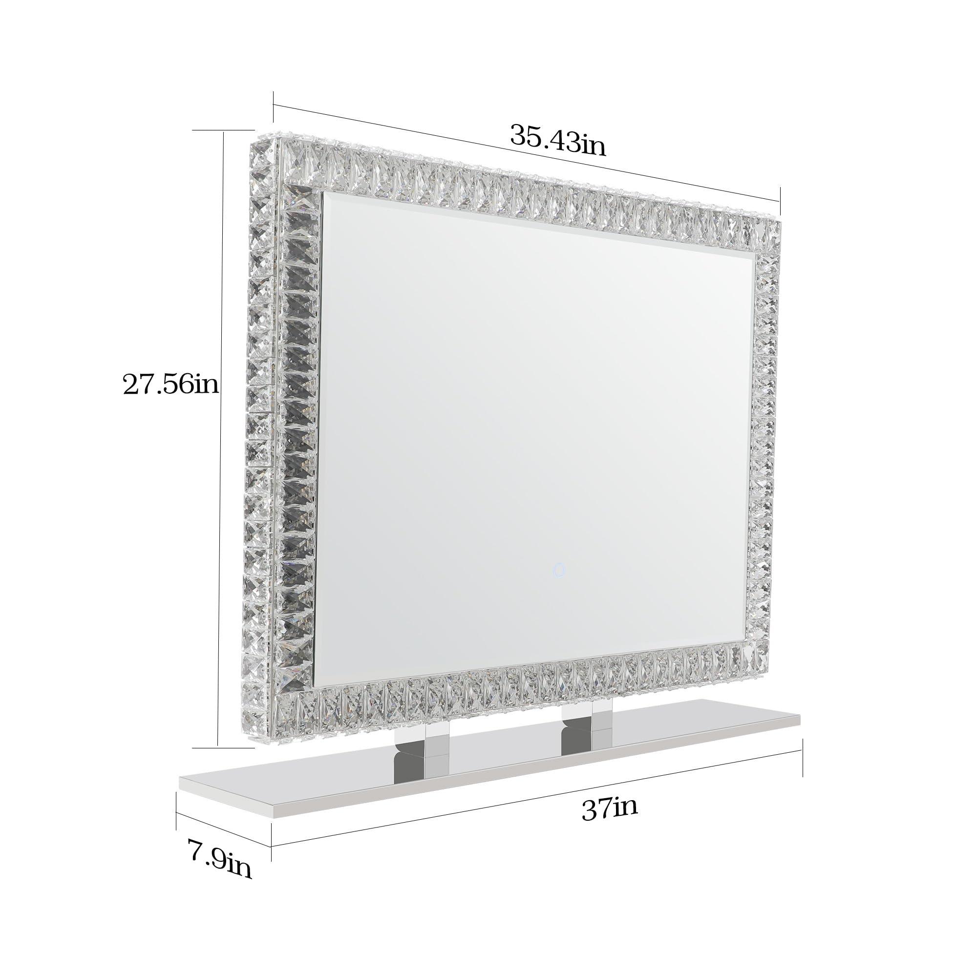 RINDOW RINDOW 35\" x 27\" Crystal LED Dimmable Hollywood Vanity Mirror, Large Lighted Makeup Mirror for Desk, Dimmable 3 Lighting Modes, Lights with Crystal Crush Diamond, Metal Frame
