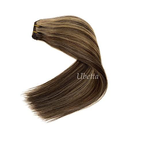 Ubetta Sew in Hair Extensions Real Human Hair,Balayage Weft Hair Extensions Human Hair Dark Brown Highlighted Ash Brown Hair Extensions Human Hair Bundles Hand Tied Weft Hair Extensions Human Hair 22" 120G