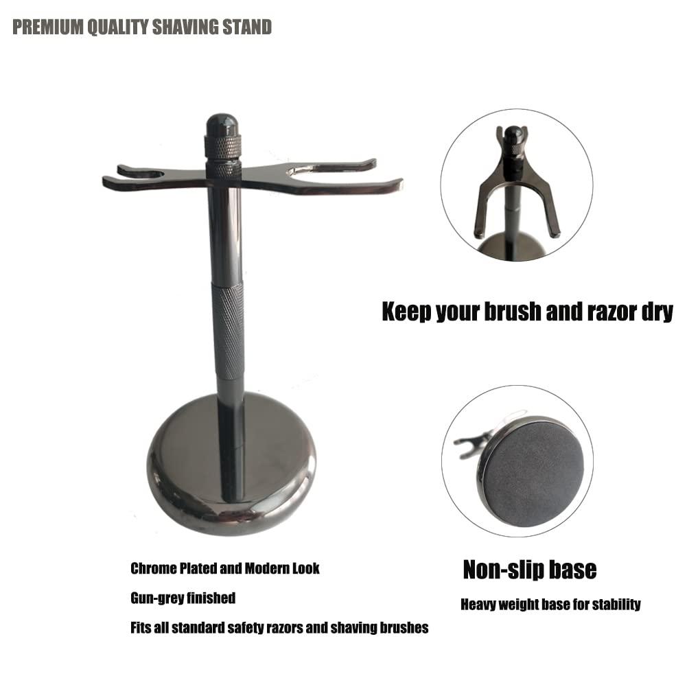 ECHOLLY 3 in1 Premium Shaving Brush Kit for Men Includes Vegan Badger Synthetic Hair Shaving Brush,Stainless Steel Shaving Soap Bowl,Heavy Safety Stand for Mens Gift (Deluxe Black)