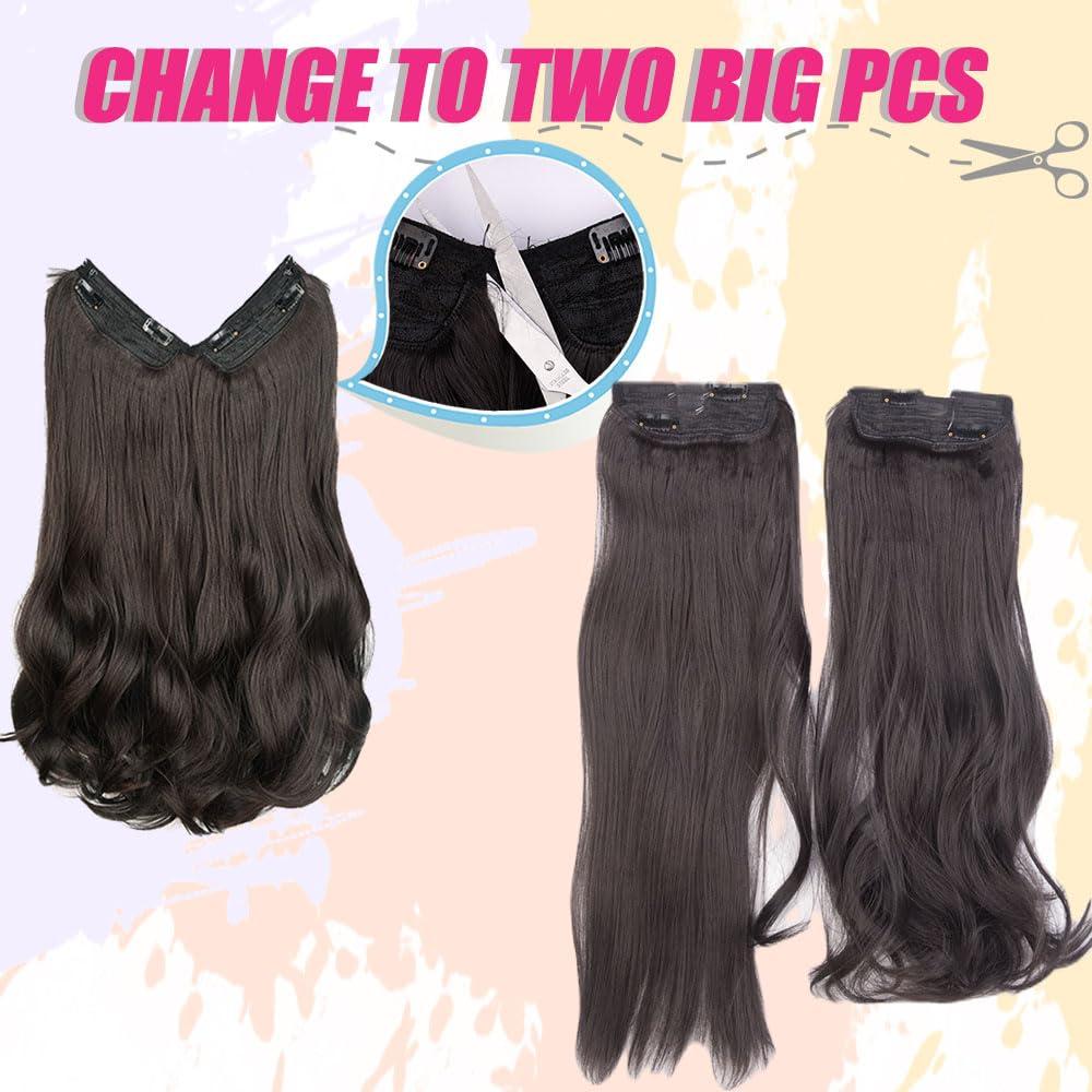 TOZIKA Halo Hair Extensions 20 Inch Medium Brown Invisible Wire Hair Extensions Adjustable Long Wavy Hair Extensions 4 Secure Clips in Hairpieces Natural Looking Fiber Wig for Daily Party Use (Brown)