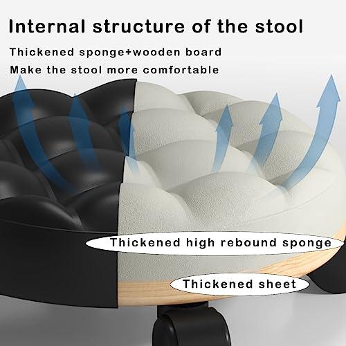 CRENEWY CRENEWY Low Roller Seat Short Stools with Wheel,360 Degree Rotating,PU Leather Low Rolling Stool Chair,Circulart Stool for Home, Office,Daily Party, Spa, Pedicure,Fitness Garage Shop(Black)