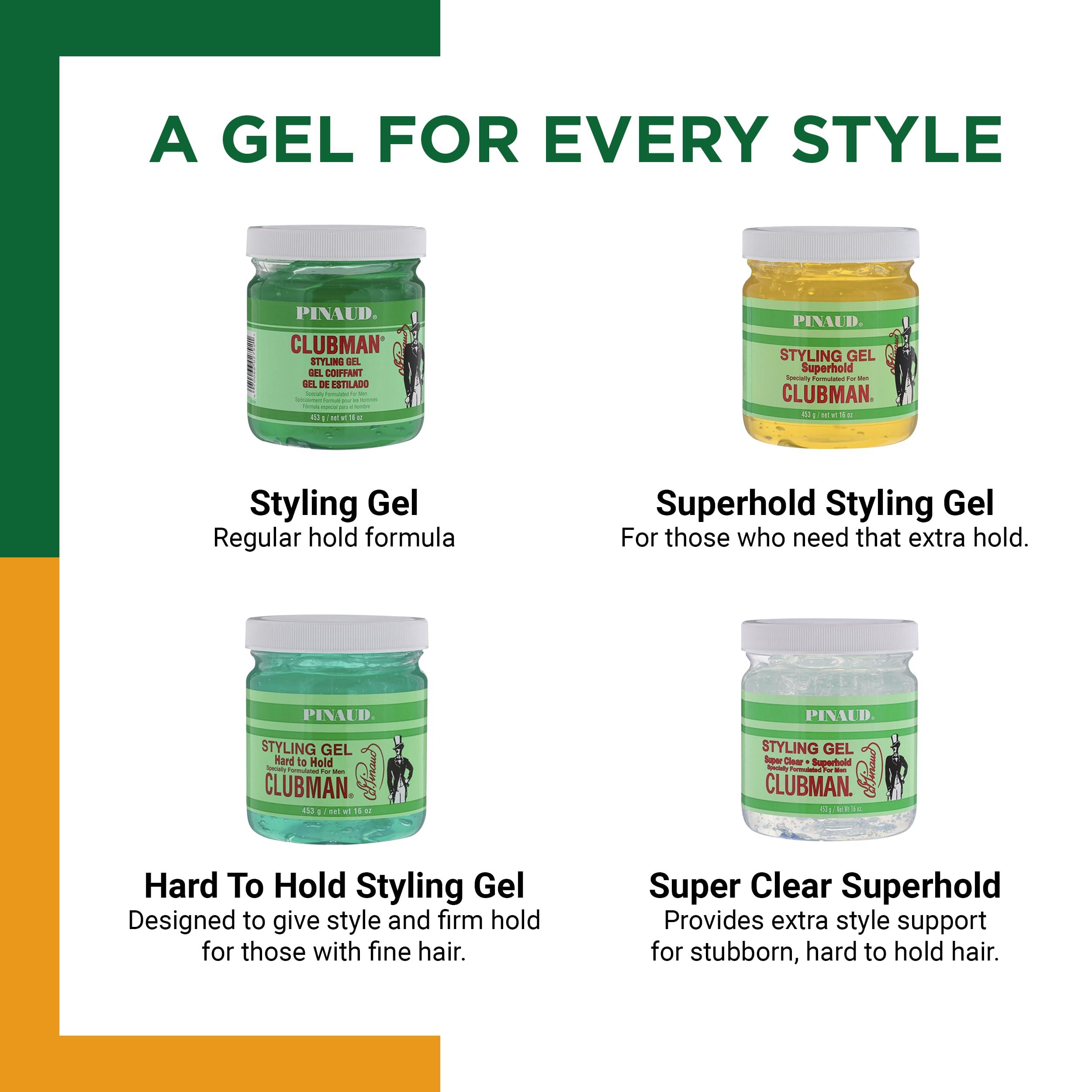 Clubman Clubman Pinaud Hard to Hold Styling Gel for Men, Extra Control, 16 Fl Oz (3 Pack)