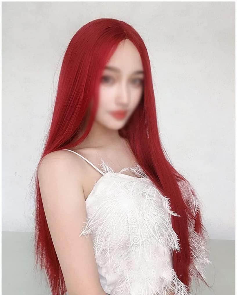 Generic Wig Wig Long Straight Hair Matte High Temperature Silk Material Wig for Daily Party Use for Daily Party Use (Color : Wine Red)
