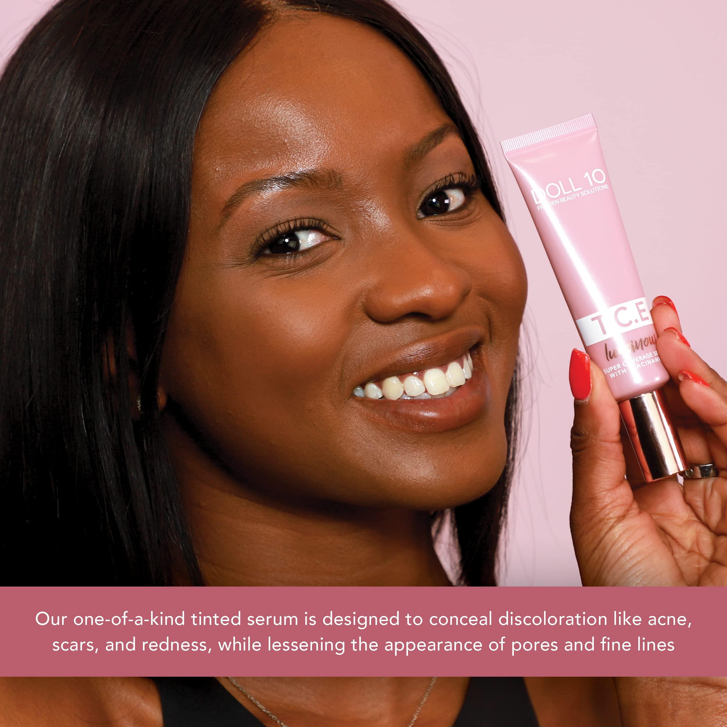 DOLL 10 NO. Doll 10 TCE Luminous Super Coverage Serum with Niacinamide - Full Coverage Tinted Foundation Makeup (Tan Deep)