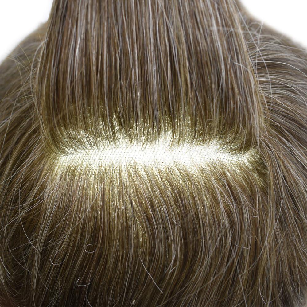 Hair Wonders Mens toupee hair replacement system for men hairpieces toupee for men real human hair pieces for men hair systems Protesis Capilar Para Hombre US Stock7x9-#440 4# MEDIUM BROWN+40% GREY