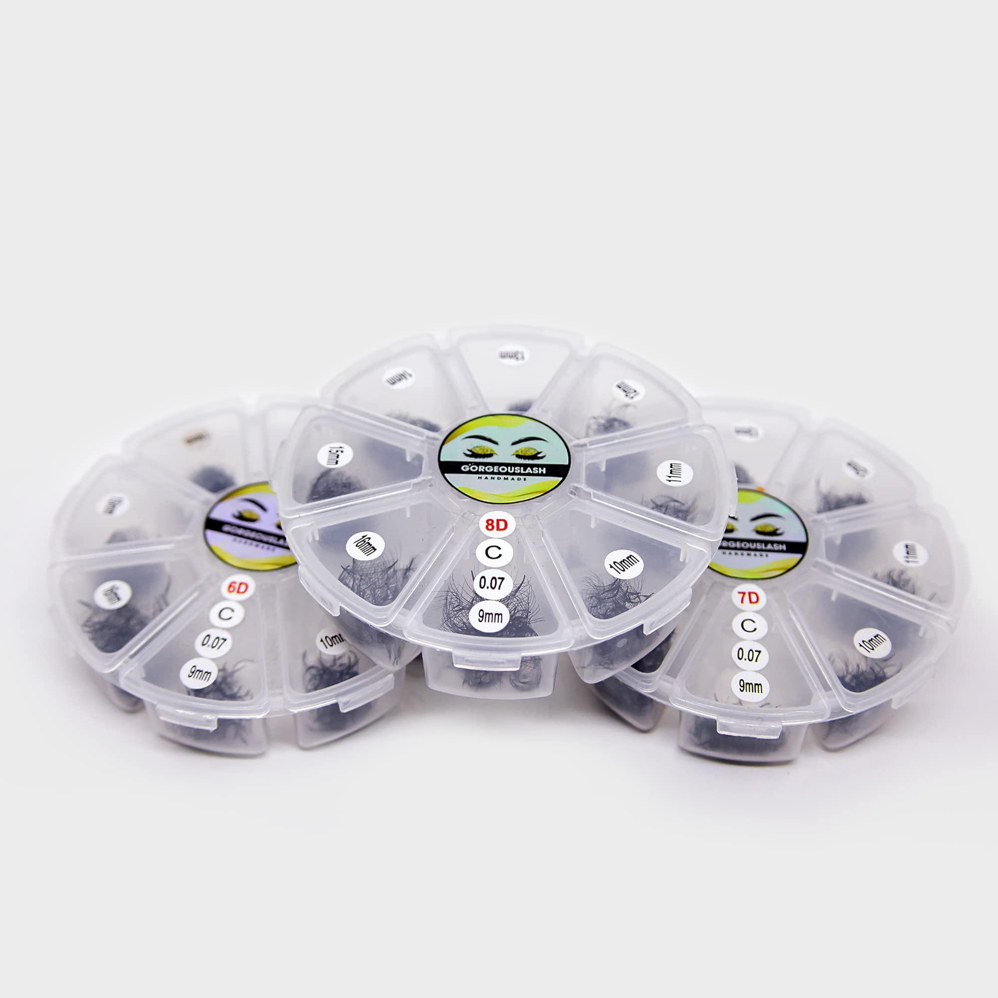 GorgeousLash Mixed Length 8D Lashes, Premade Volume Lash Fans, Eyelash Extensions. Handmade! (C Curl - 0.07, 09 to 16mm)