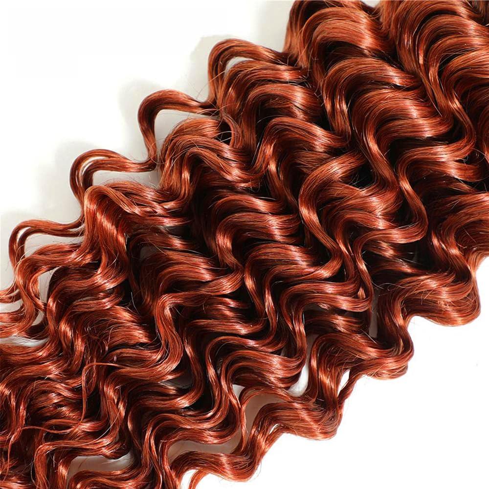 HuxoWax Copper Deep Wave Bundles Brown Human Hair Bundles Color #33 Bundles Human Hair Peruvian Virgin Hair 3 Bundles 14 16 18 Inch Reddish Brown Bundles Auburn Brown Bundle 300g
