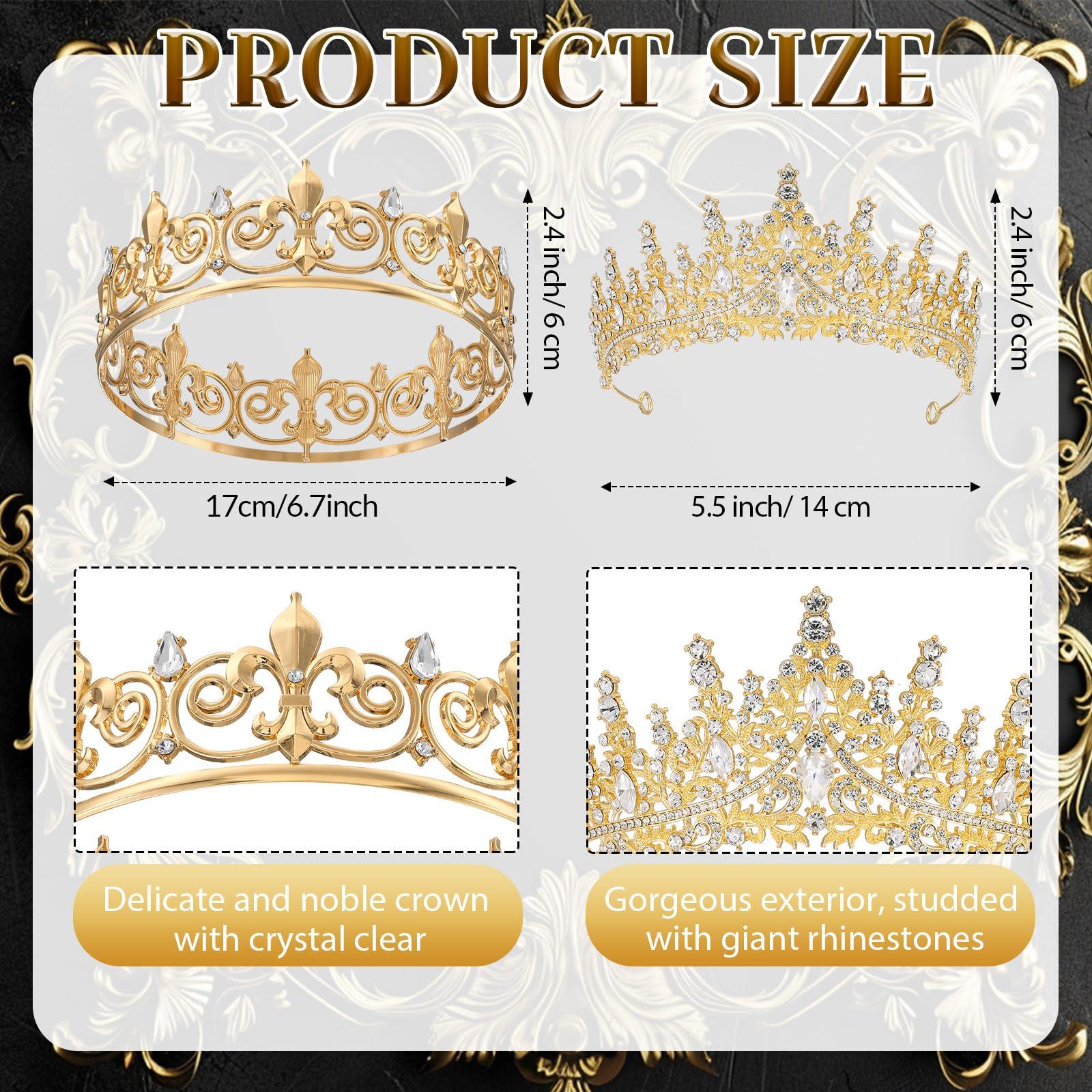 Saintrygo Saintrygo 12 Pcs Homecoming Crowns and Sashes Set Homecoming King Queen Crystal Tiara Court Shiny Sash for Party(Classic,Gold)