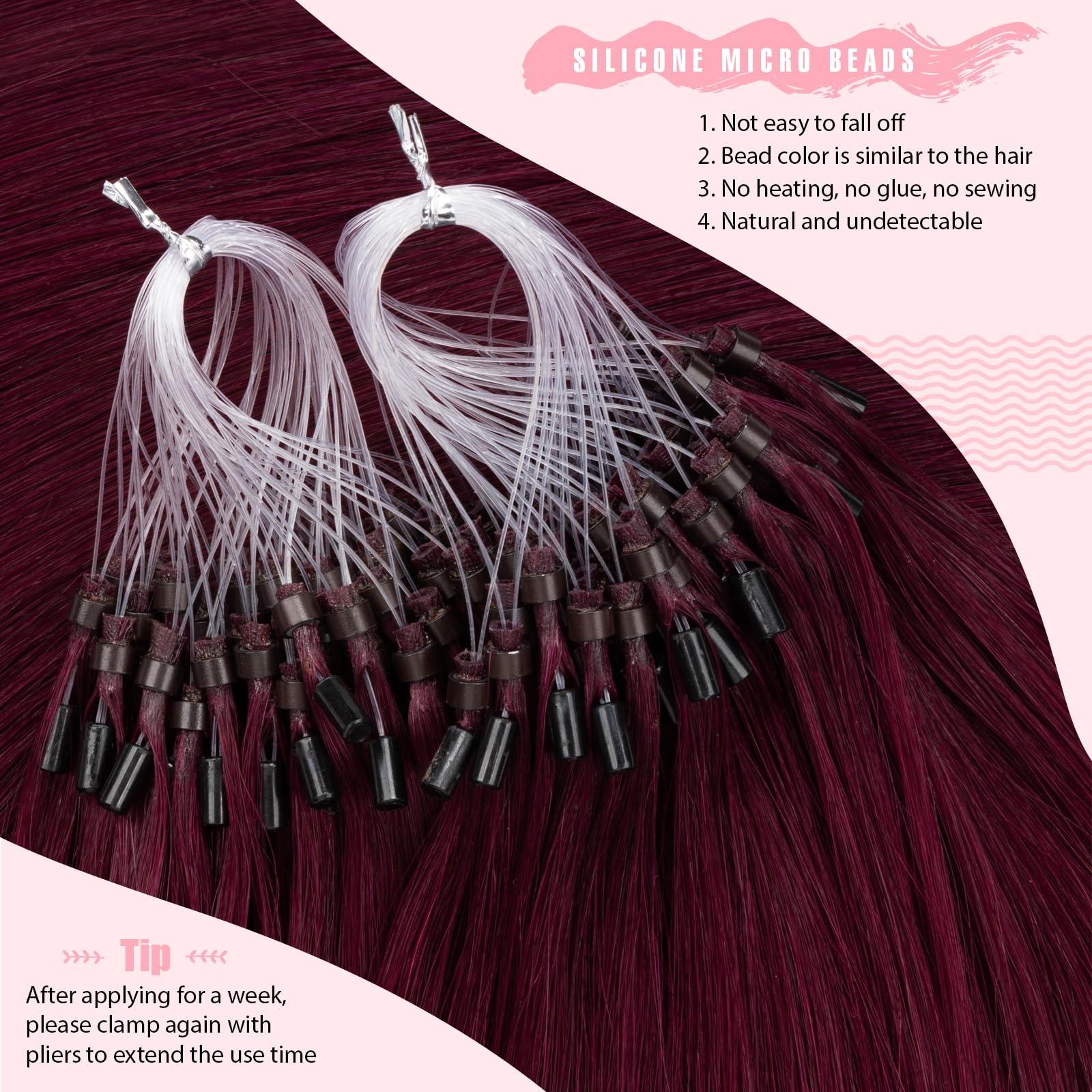 Senmy Senmy Micro Link Hair Extensions Human Hair Red Hair Extensions Burgundy Micro Loop Hair Extensions Real Human Hair 1g/strand 50g Deep Wine Red 14inch Microlink Hair Extensions #99J