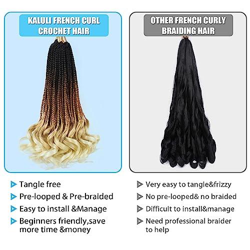 kaluli Crochet Hair for Women French Curl Braiding Hair 14 Inch Goddess Box Braids Crochet Hair Crochet Braids with Curly Ends Pre Looped Curly Crochet Hair Spiral Curls Hair Extensions(7 Packs,1B/27/613)