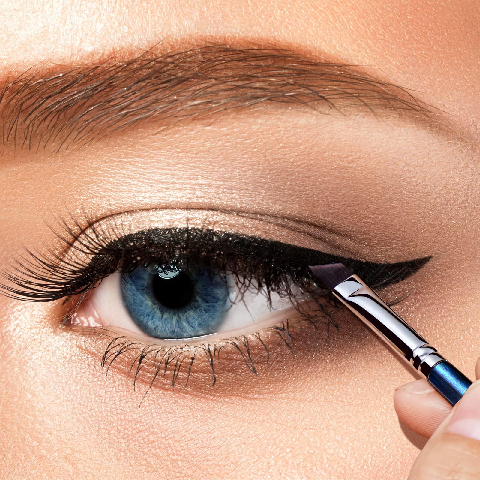 EIGSHOW Eyeliner Brush Fine Angled - PRO Precision Gel Eye Liner Makeup Brush -Ultra Thin Slanted Flat Angle - Premium Cruelty Free Synthetic Bristles (E835 Blue)