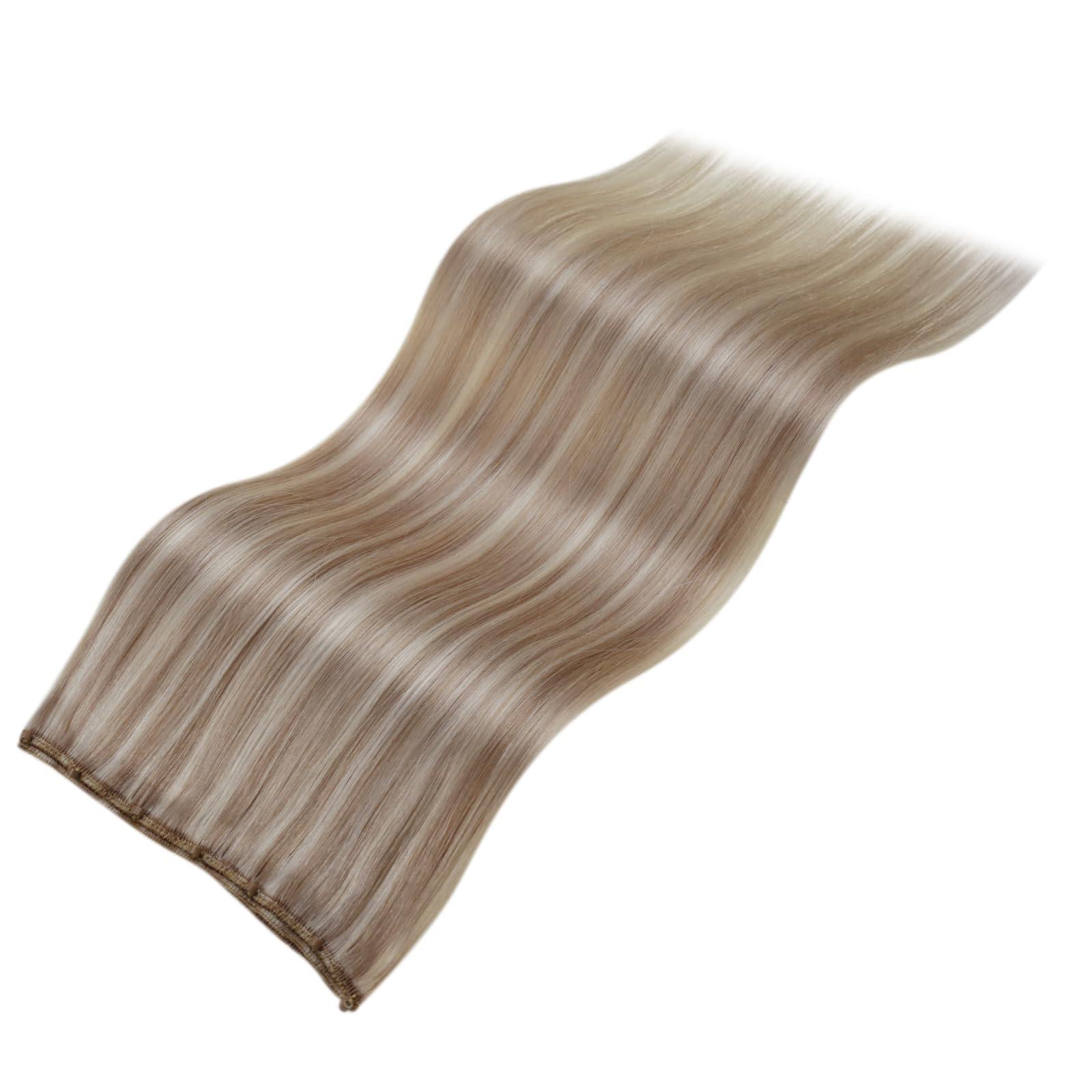 LAAVOO LaaVoo Beaded Weft Hair Extensions Ash Blonde Bead Hair Extensions Real Human Hair Weft Hair Extensions Bleach Blonde with Ash Blonde with Micro Beaded 22inch 50g
