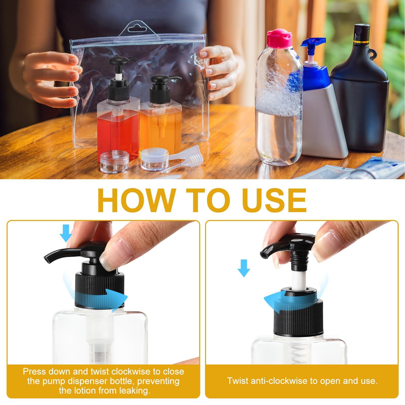 Domensi Domensi 100ml /3.4 oz Pump Bottle Mini Travel Bottles Small Dispenser Bottles Plastic Pump Lotion Dispenser Empty Bottle Square Dispenser Travel Size Containers Toiletries