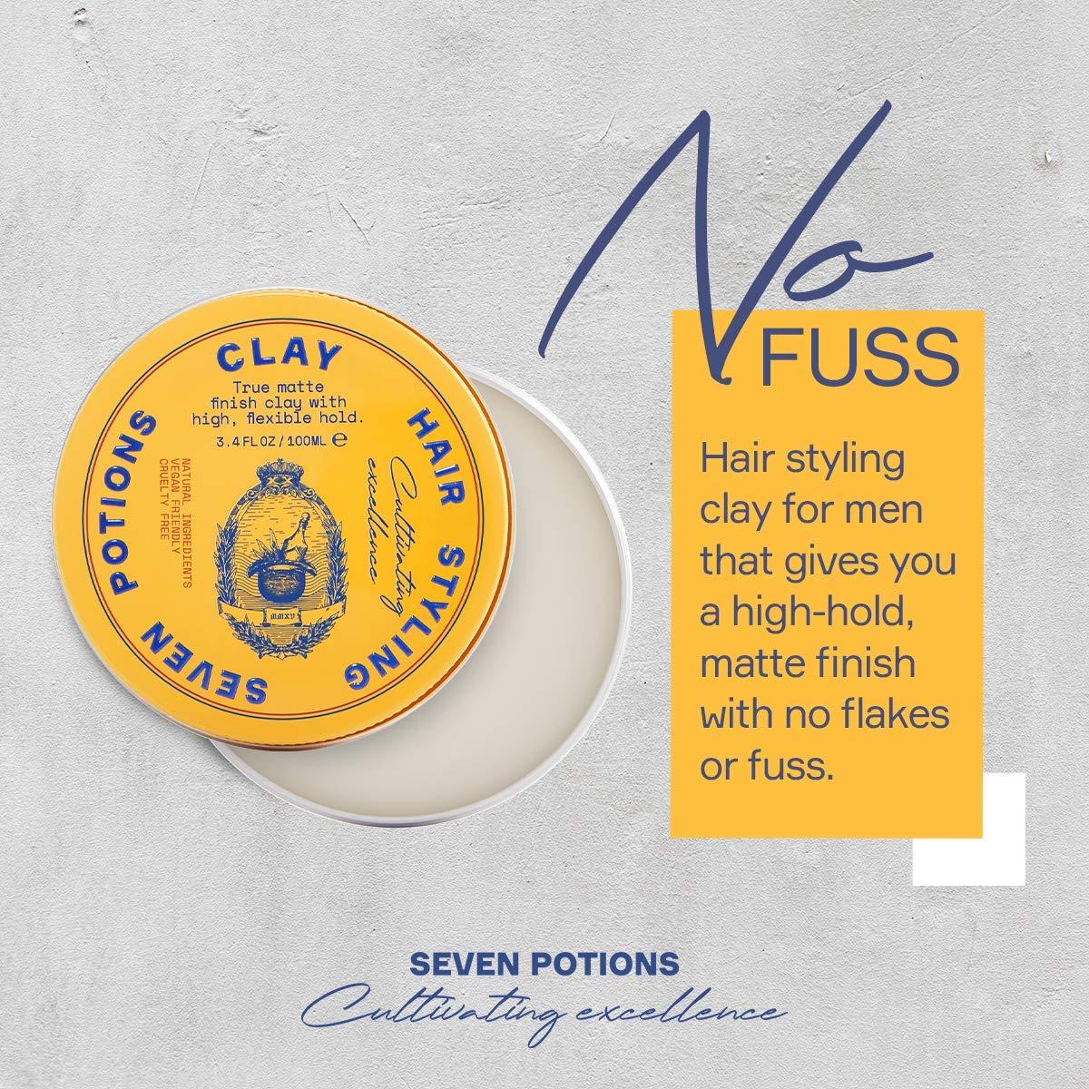 SEVEN POTIONS SEVEN POTIONS Hair Clay For Men and Women 3.4 fl oz - High Hold Matte Pomade - Effortless Hair Styling Product That Leaves No Residue - Water Based - Natural, Vegan, Cruelty Free