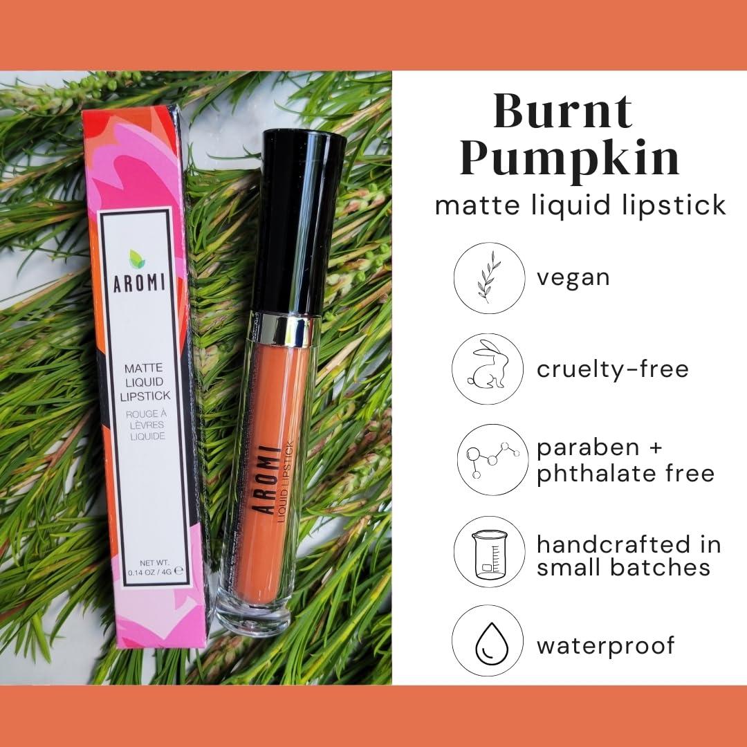 Aromi Aromi Matte Liquid Lipstick | Long-Lasting, Waterproof, Smear, Smudge + Transfer Proof, Nutmeg Orange Lip Color, Paraben, Phthalate, Gluten Free (Burnt Pumpkin)