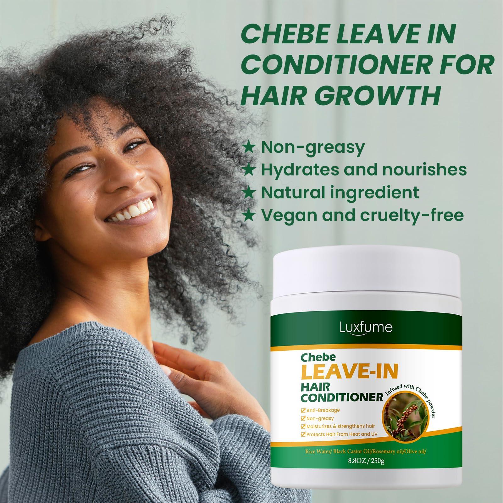 Luxfume Luxfume Chebe Leave-In Conditioner for Hair Growth and Shine - Rice Water Formula Moisturizes, Minimizes Breakage, and Adds Shine for Men and Women, 8.8 Oz