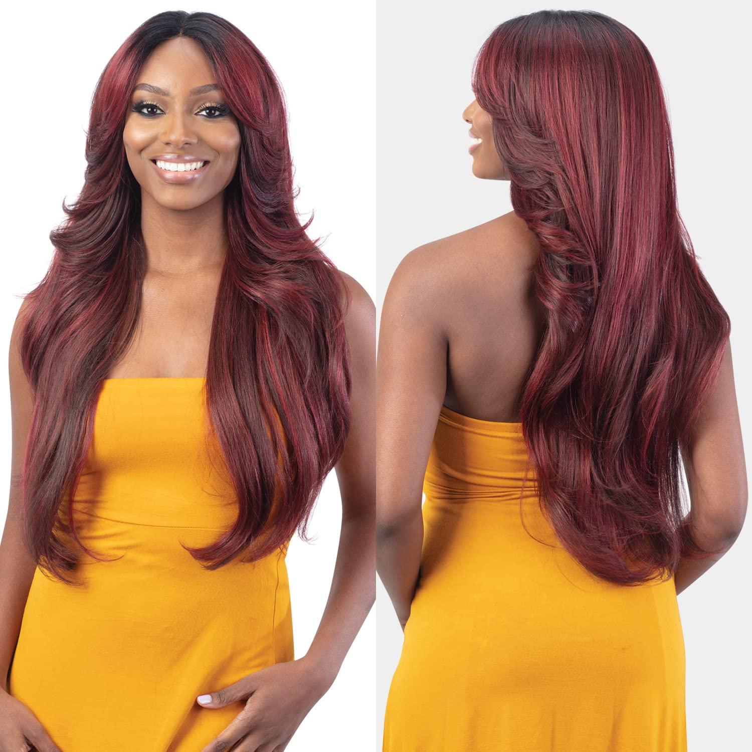 Shake-N-Go FreeTress Equal HD Lace Front Wig Curtain Bang Bombshell (ASH-BROWN)