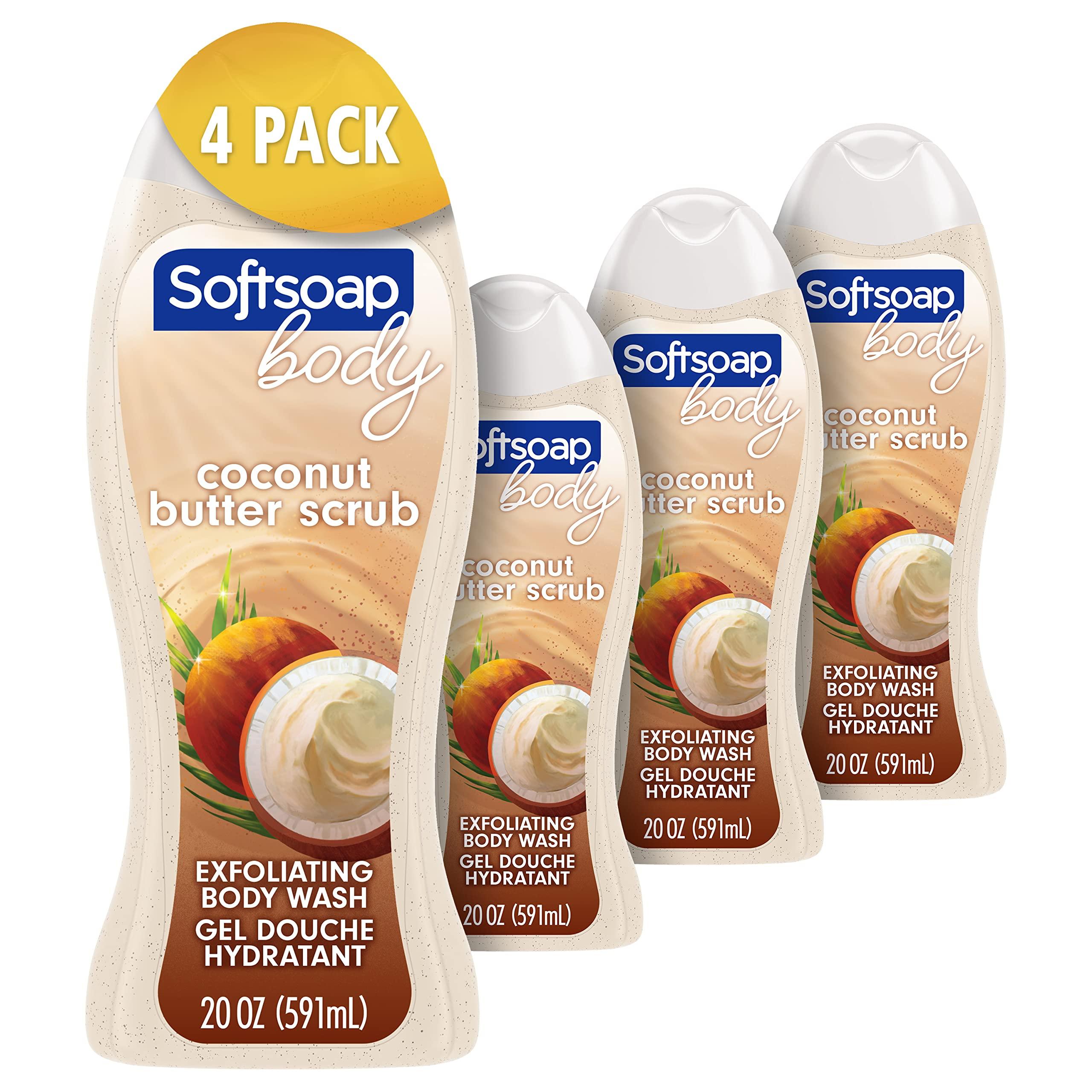 Softsoap Softsoap Body Wash, Coconut Butter Scrub, Exfoliating Body Wash, 20 Ounce, 4 Pack & Lady Speed Stick Invisible Dry Antiperspirant Deodorant, Shower Fresh, 2.3oz, 4 Pack