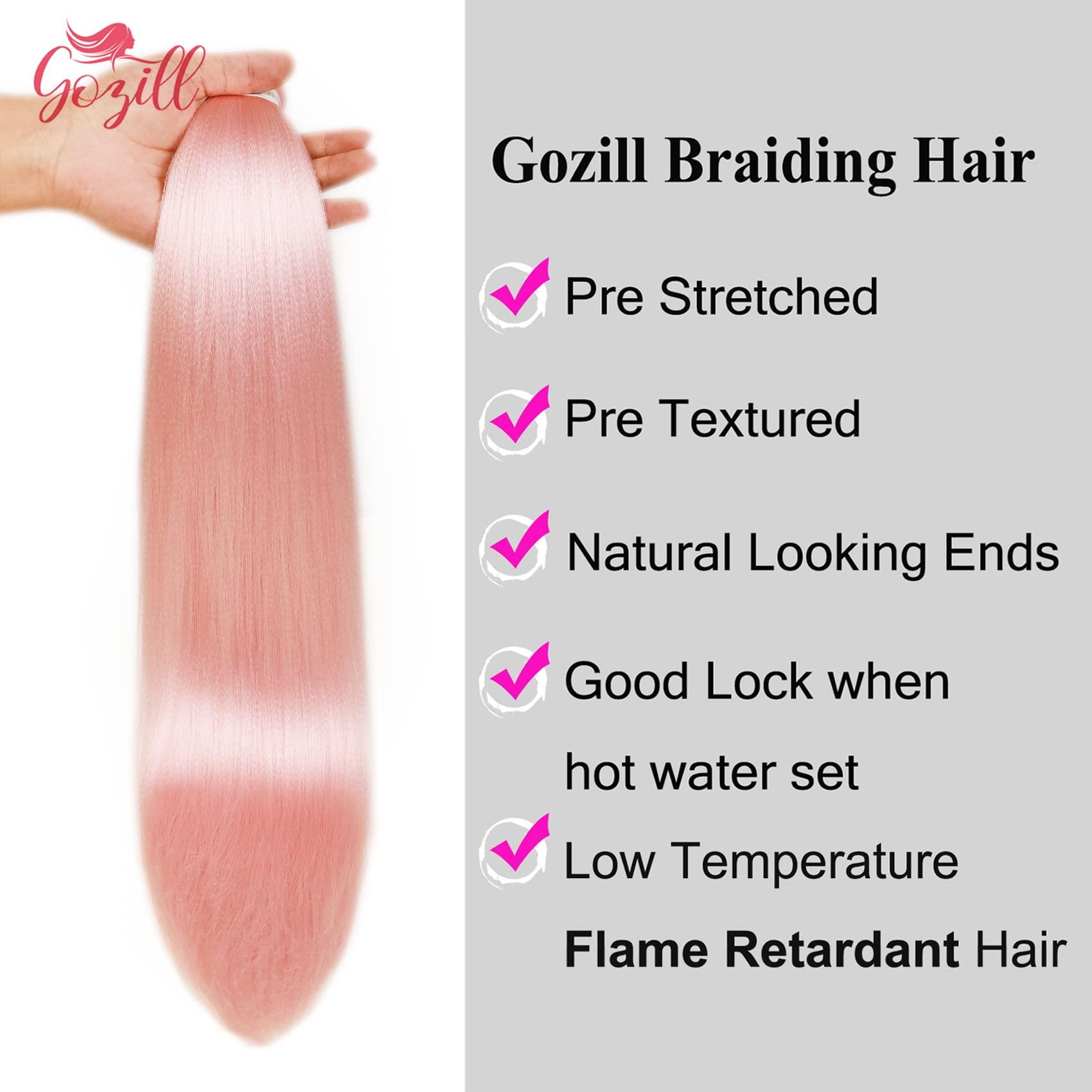 Gozill Baby Pink Braiding Hair Pre Stretched Knotless Braiding Hair 26Inch Pink Fake Hair for Braiding (Pack of 3)