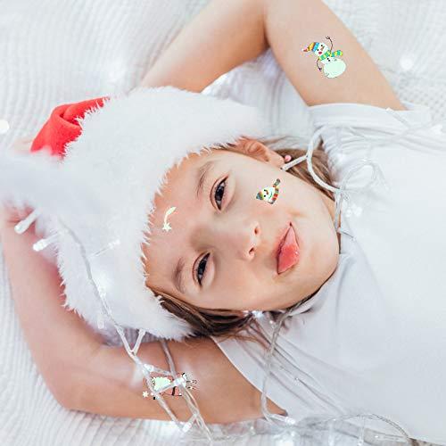 Fanoshon Fanoshon Christmas Tattoos Temporary for Kids Boys Girls, 10 Sheets Children Holiday Glow in the Dark Tattoo Stickers Santa Claus Christmas Tree Reindeer Gift Bag Party Favor Supplies Pinata Fillers