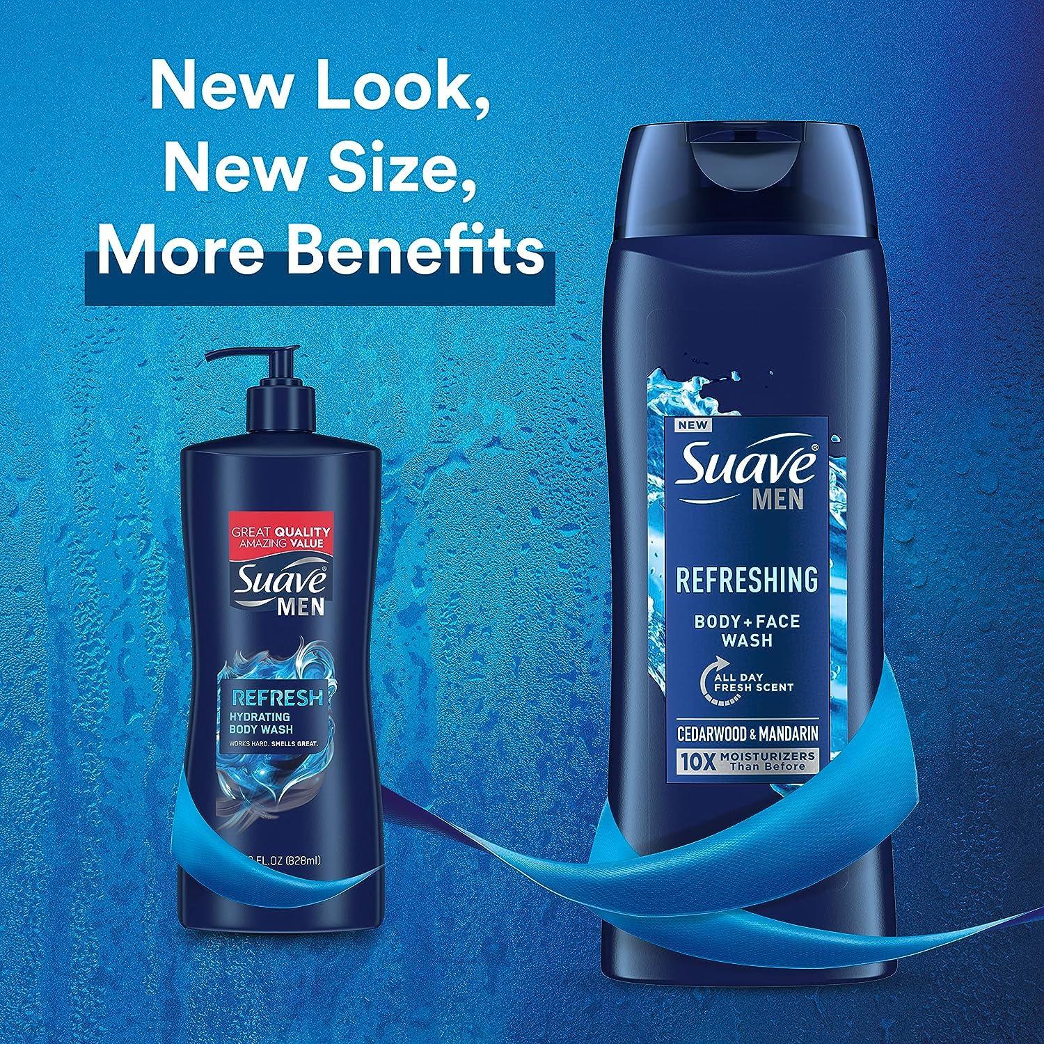 Suave Suave Body + Face Wash Men 18 Ounce Refreshing Cedarwood (Pack of 3)