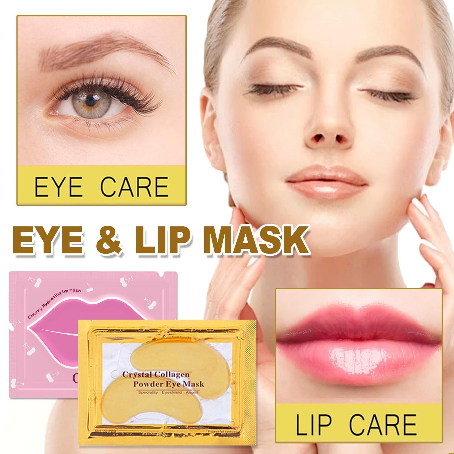 Miniling Miniling 30 Pairs Lip Masks & 24K Gold Eye Masks, Crystal Collagen Under Eye Patches for Puffy Eyes, Undereye Bags, Wrinkles, Eye Masks for Dark Circles and Puffines, Skincare Gifts for Women
