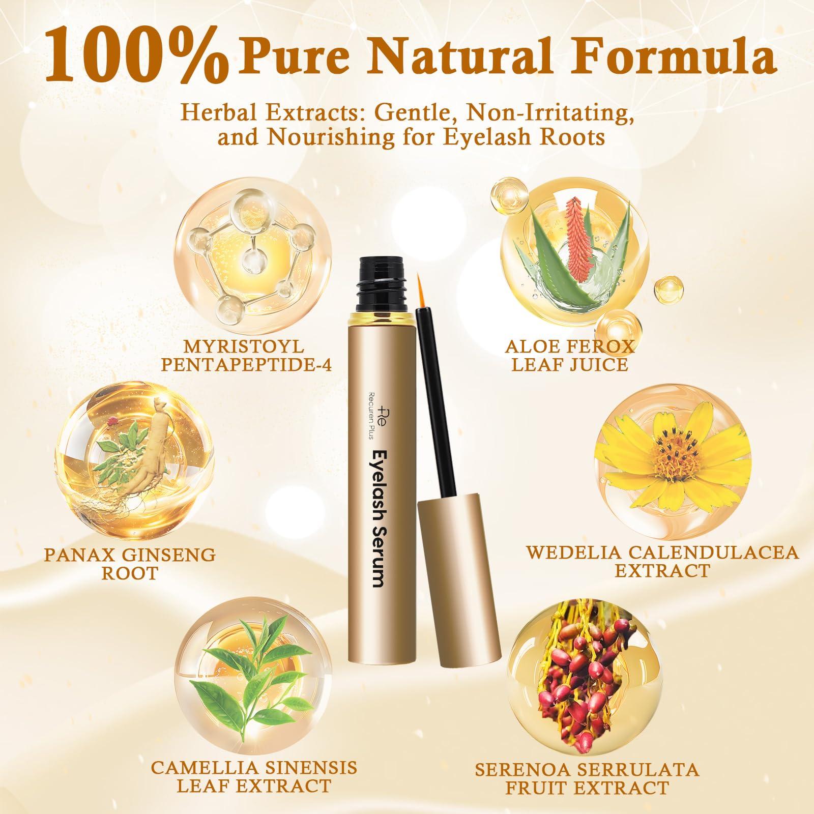 Recuren Plus Eyelash Growth Serum for Eye Lash: Advanced Formula for Enhancing Longer, Thicker Lashes 5ML (Matte Gold) (Rose Gold)