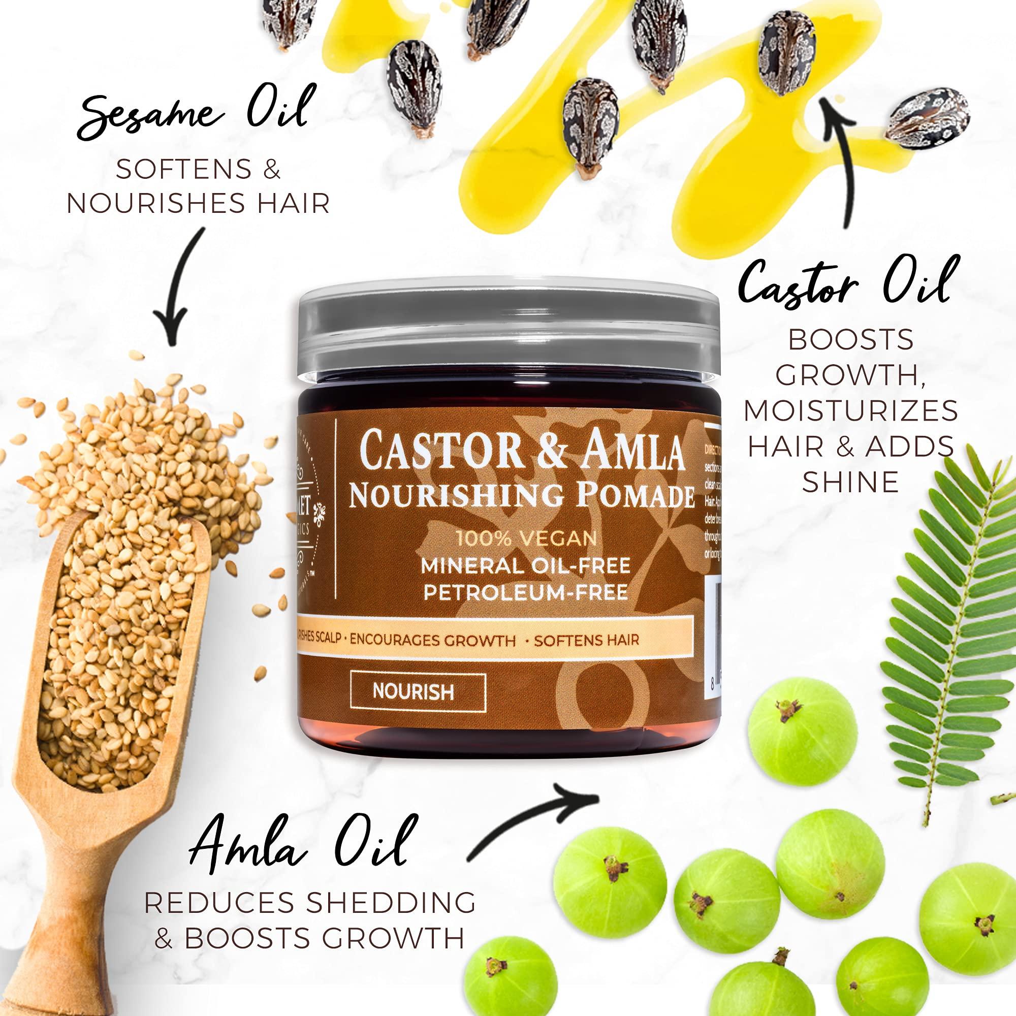 Qhemet Biologics Qhemet Biologics Castor & Amla Nourishing Pomade - Vegan Pomade and Scalp Conditioner with Castor Oil and Amla - Adds Softness, Pliability & Sheen to Locs, Cornrows, Twists & Loose Hair (4 oz)