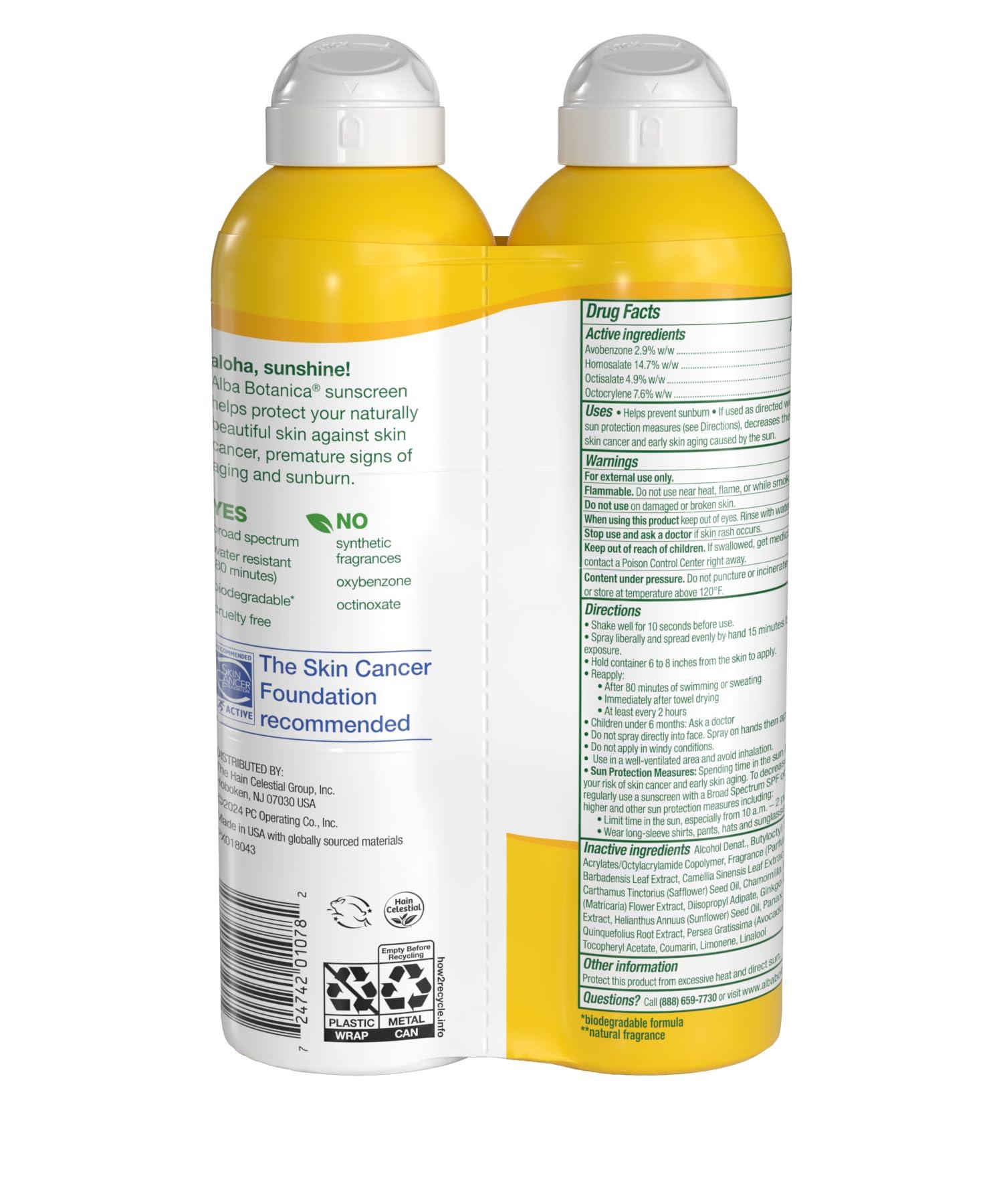 Alba Botanica Alba Botanica Hawaiian Coconut Sunscreen, Spray Broad Spectrum SPF 50 Sunscreen, Water Resistant and Biodegradable 5 fl oz Bottle (Pack of 2)