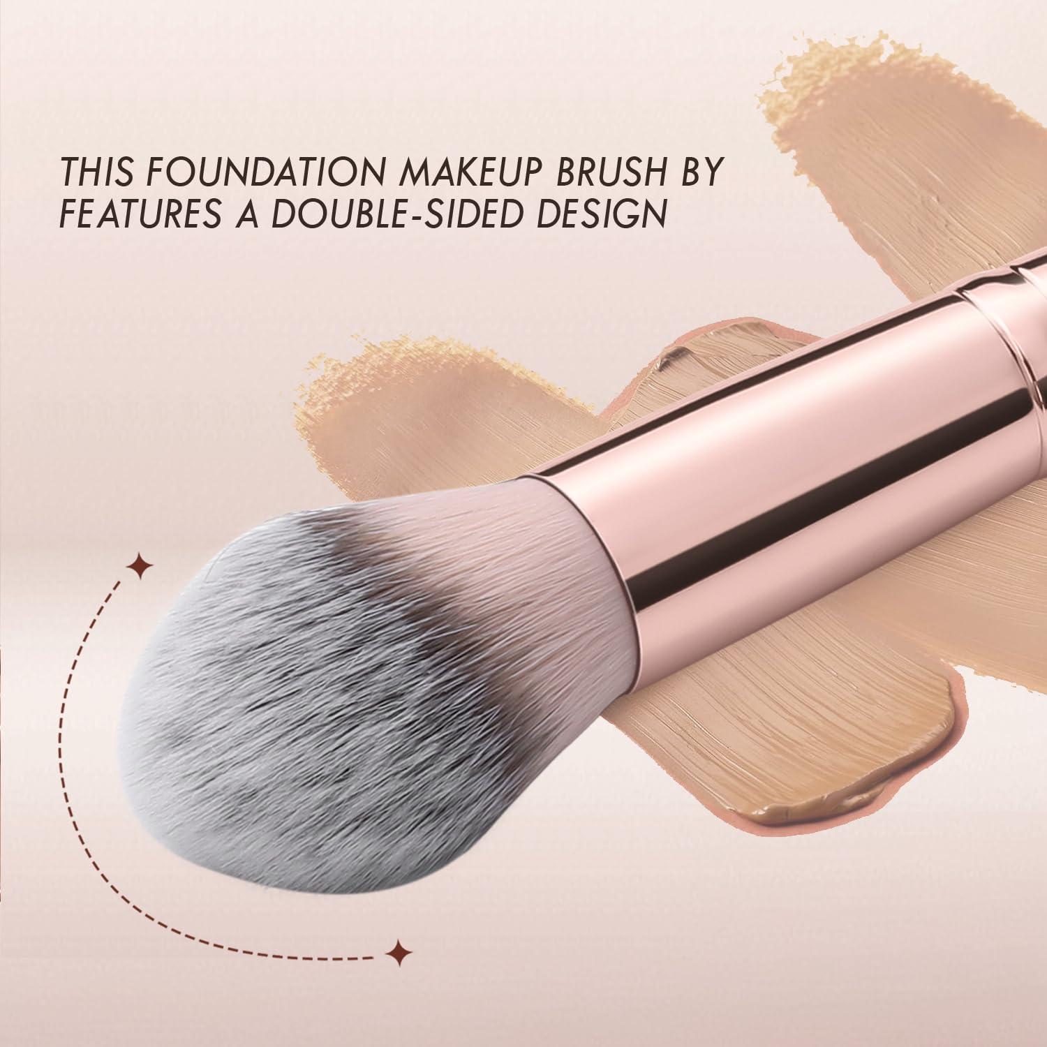KINGMAS KINGMAS Foundation Makeup Brush, Double-ended Angled/Round Top Contour Brush for Beauty Blending Liquid Powder, Concealer Cream Cosmetics Blush Makeup Brush (Brown)