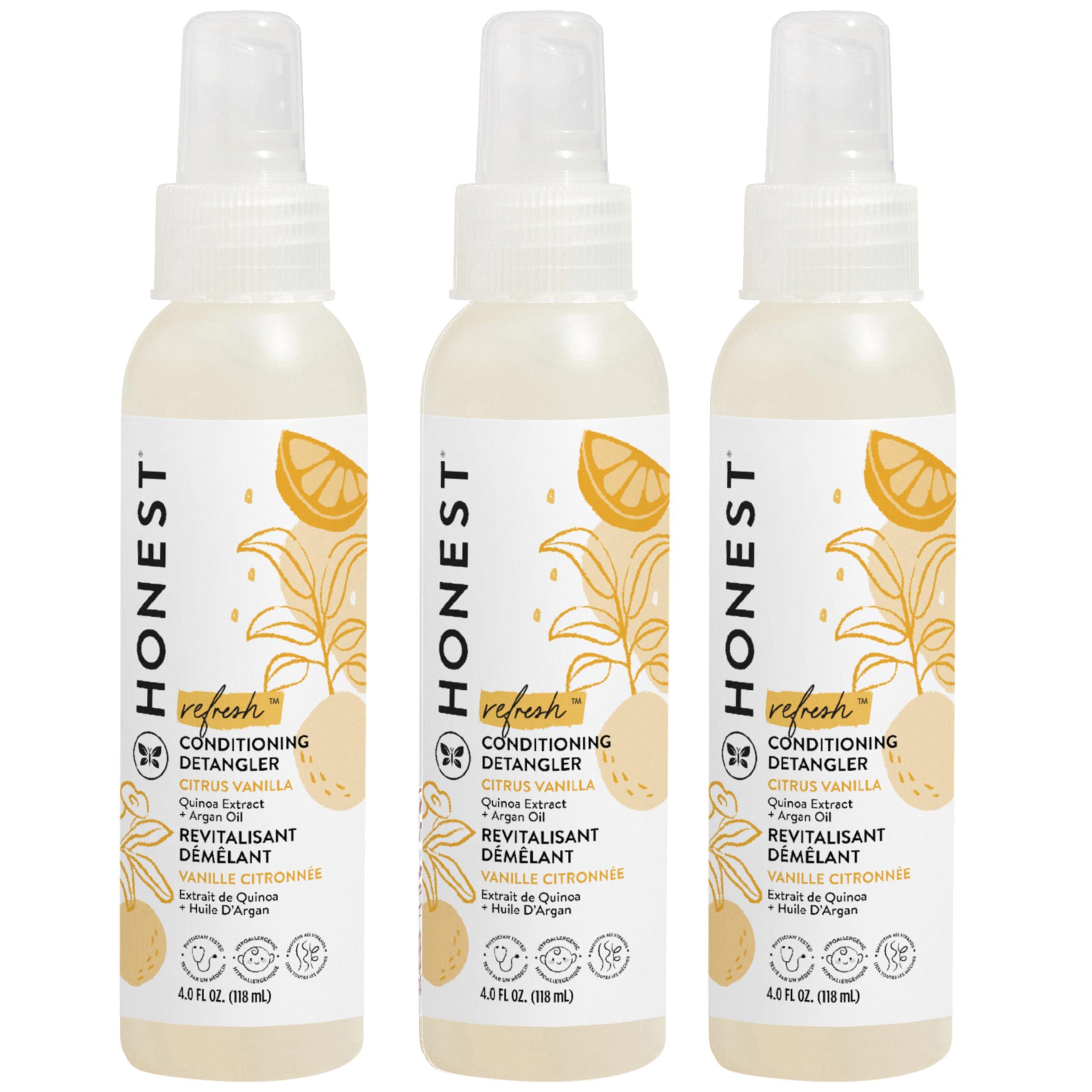 The Honest Company The Honest Company Conditioning Hair Detangler 3-Pack | Leave-in Conditioner + Fortifying Spray | Tear-free, Cruelty-Free, Hypoallergenic | Citrus Vanilla Refresh, 4 fl oz each (pack of 3)