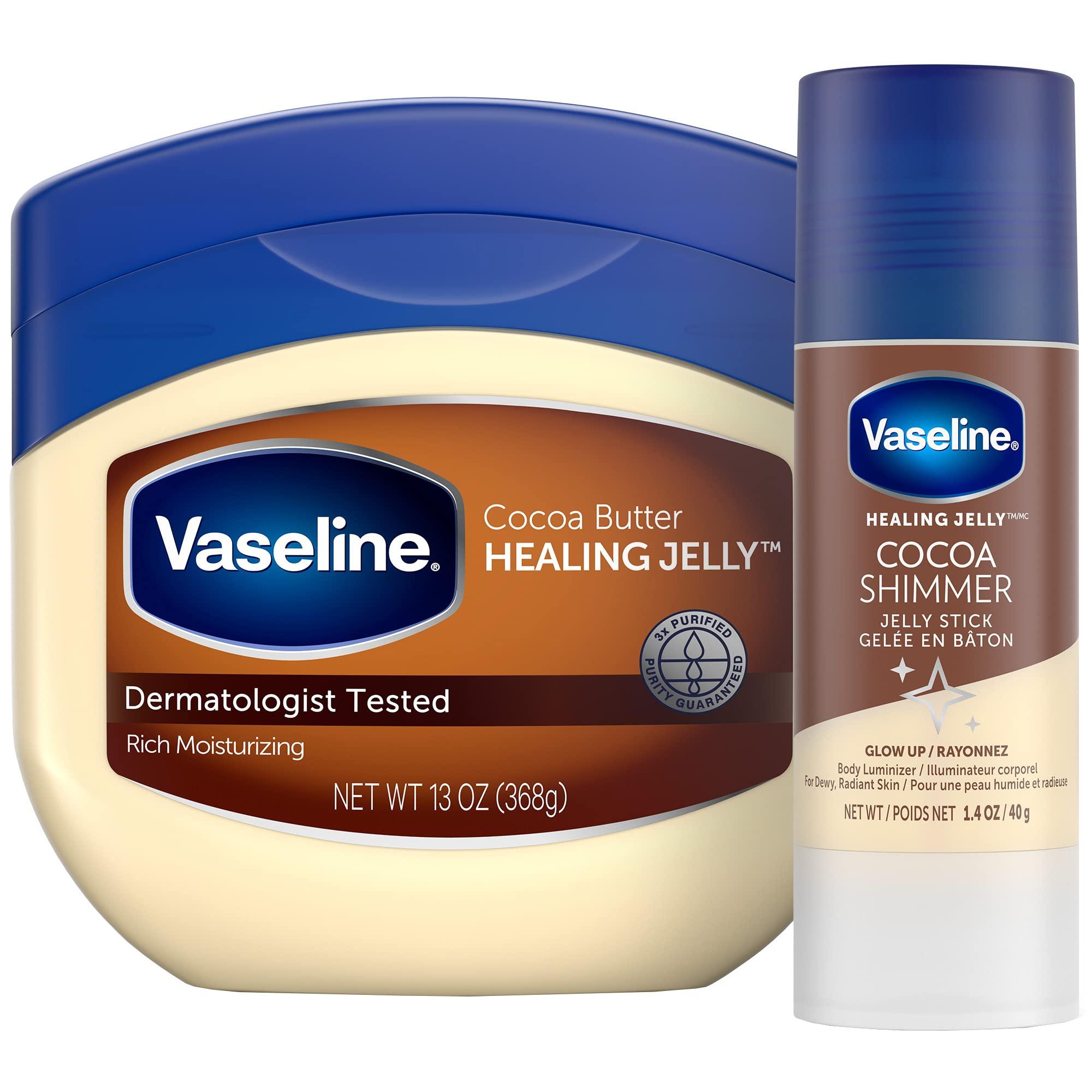 Vaseline Vaseline Rich Moisturizing Healing Jelly Cocoa Butter, 13 oz Bundled with Cocoa Shimmer Stick, 1.4 oz. Provides Radiant and Shimmering Moisturized Skin with Pleasant Scent