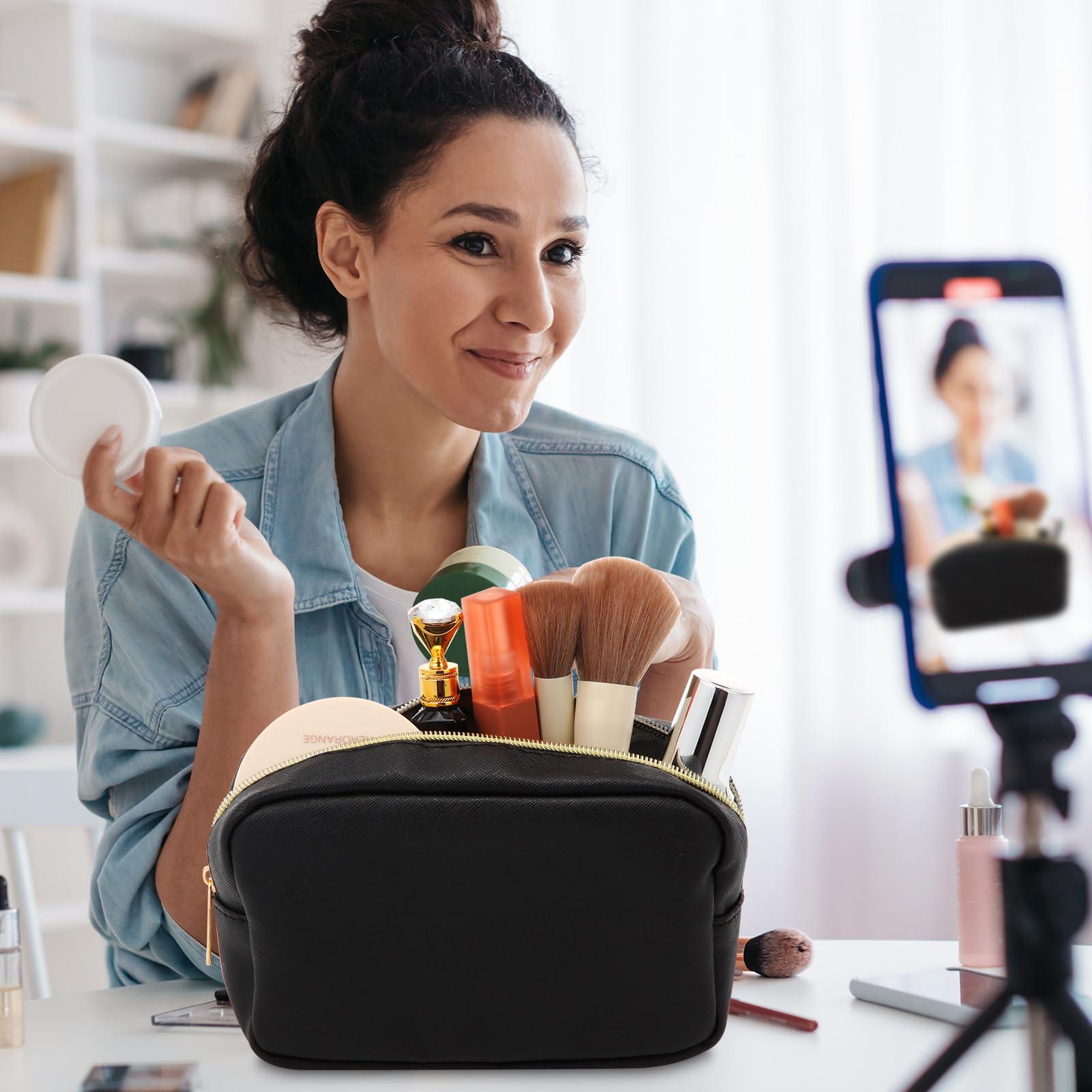 Sweetude Sweetude 10 Pcs Preppy Makeup Bag Bulk Cosmetic Bag Birthday Gift Return Gifts for Women Toiletry Pouch DIY PU Leather Skincare Pouch(Black)