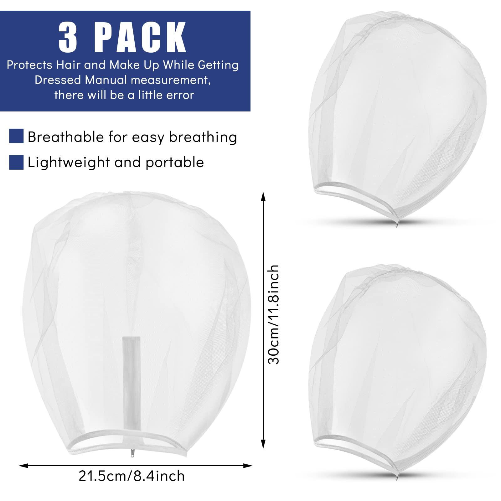 Flutesan Flutesan 3 Pieces Makeup Protector Hood Nylon Chiffon Makeup Hood Zipper Closure Makeup Face Cover for Women Beauty Weddings(White)