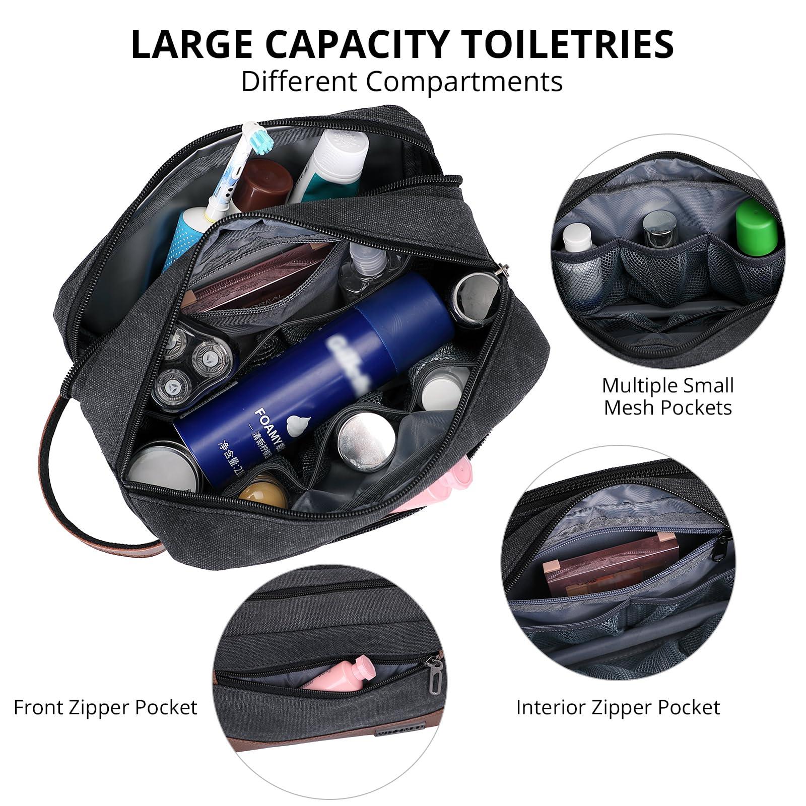 WITZMAN WITZMAN Canvas Toiletry Bag for Men Hanging Dopp Kit Organizer Water-resistant Travel Toiletries bag Men Bathroom Bag with Wet Pocket(A8001 Black)