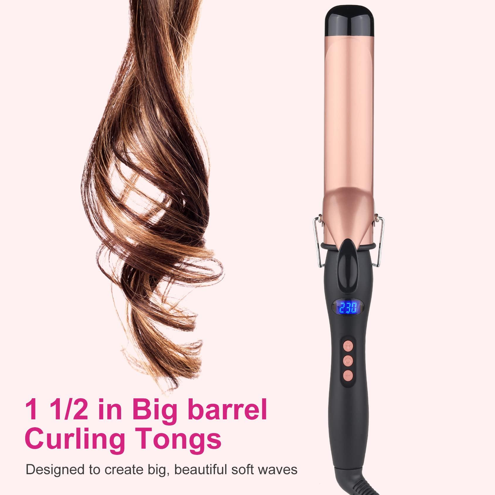 JAETON Hair Curling Wand, 1.5Inch Curling Iron, Professional Ceramic Hair Curler Wand, Big Curls with Adjustable Digital Temperature, Dual Voltage, Auto Shut-Off