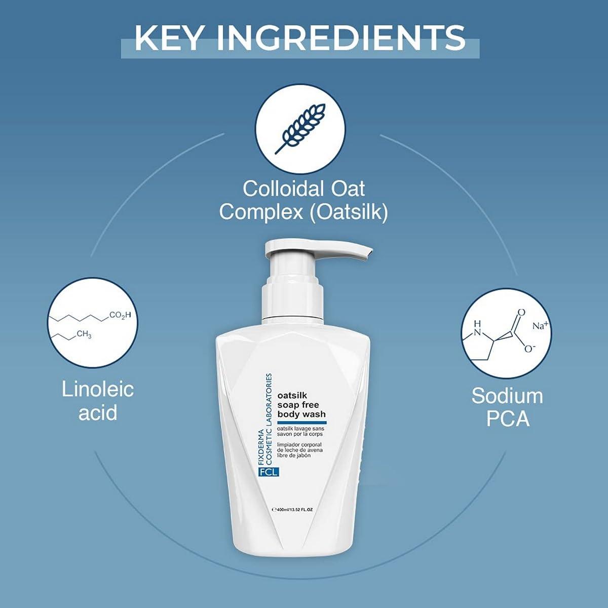 FIXDERMA COSMETIC LABORATORIES FIXDERMA COSMETIC LABORATORIES FCL Oatsilk Soap Free Body Wash with 2.5% Shea Butter for Non Irritation Dryness, Roughness & Itchiness | Body Wash For Psoriasis & Keratosis Pilaris - 13.52 Fl Oz