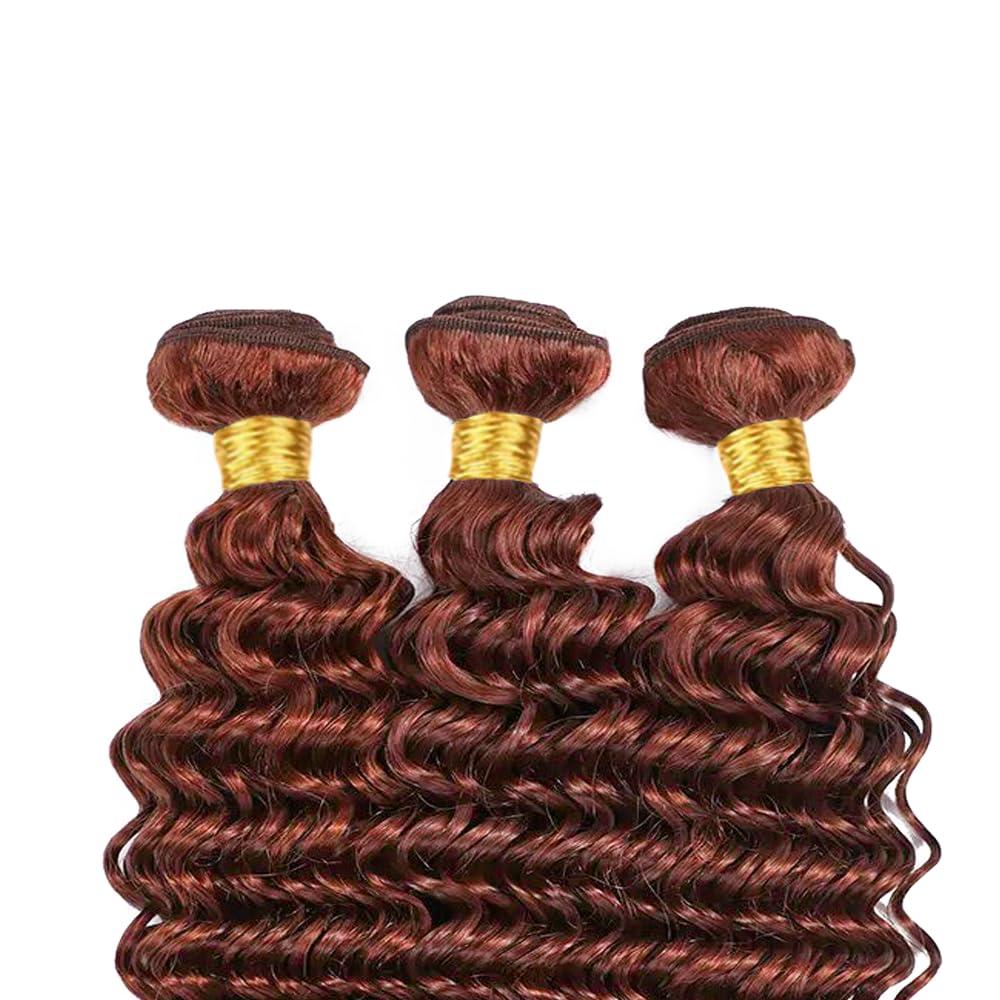 Fridnae Color #33 Bundles Human Hair Reddish Brown Deep Wave Human Hair Bundles Copper Red Bundles Human Hair 3 Bundles 12 14 16 Inch Auburn Bundles Human Hair